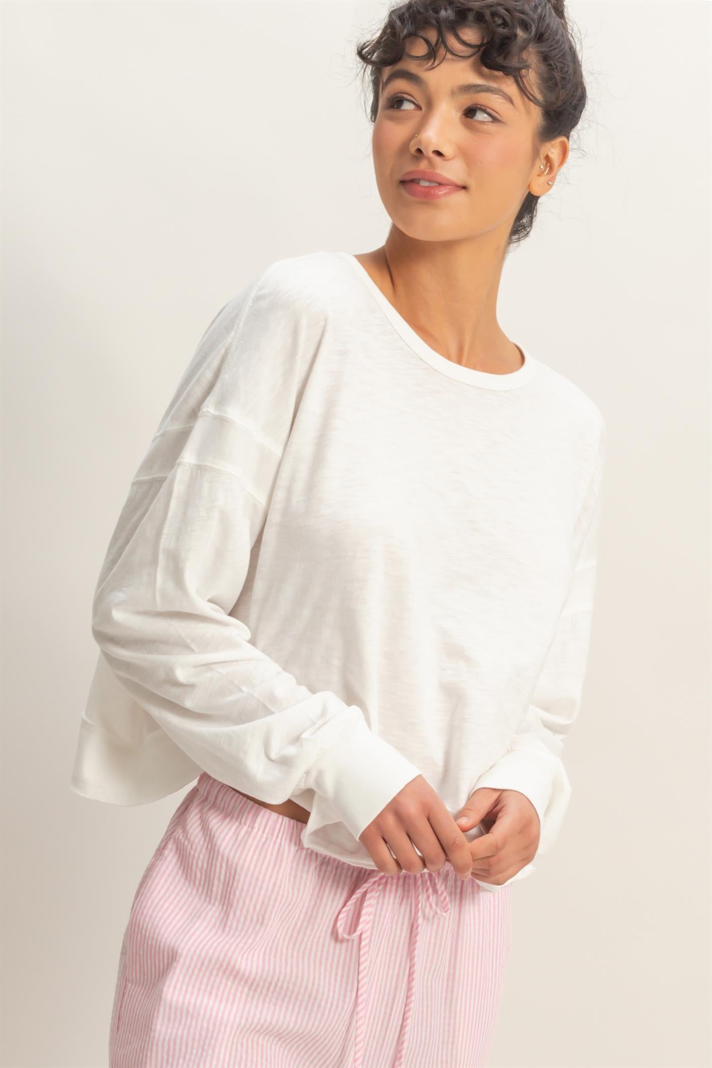 Wholesale Cross Detail Open Back Long-Sleeve Top Clothing Tops DZ26C731 WHITE DOUBLE ZERO