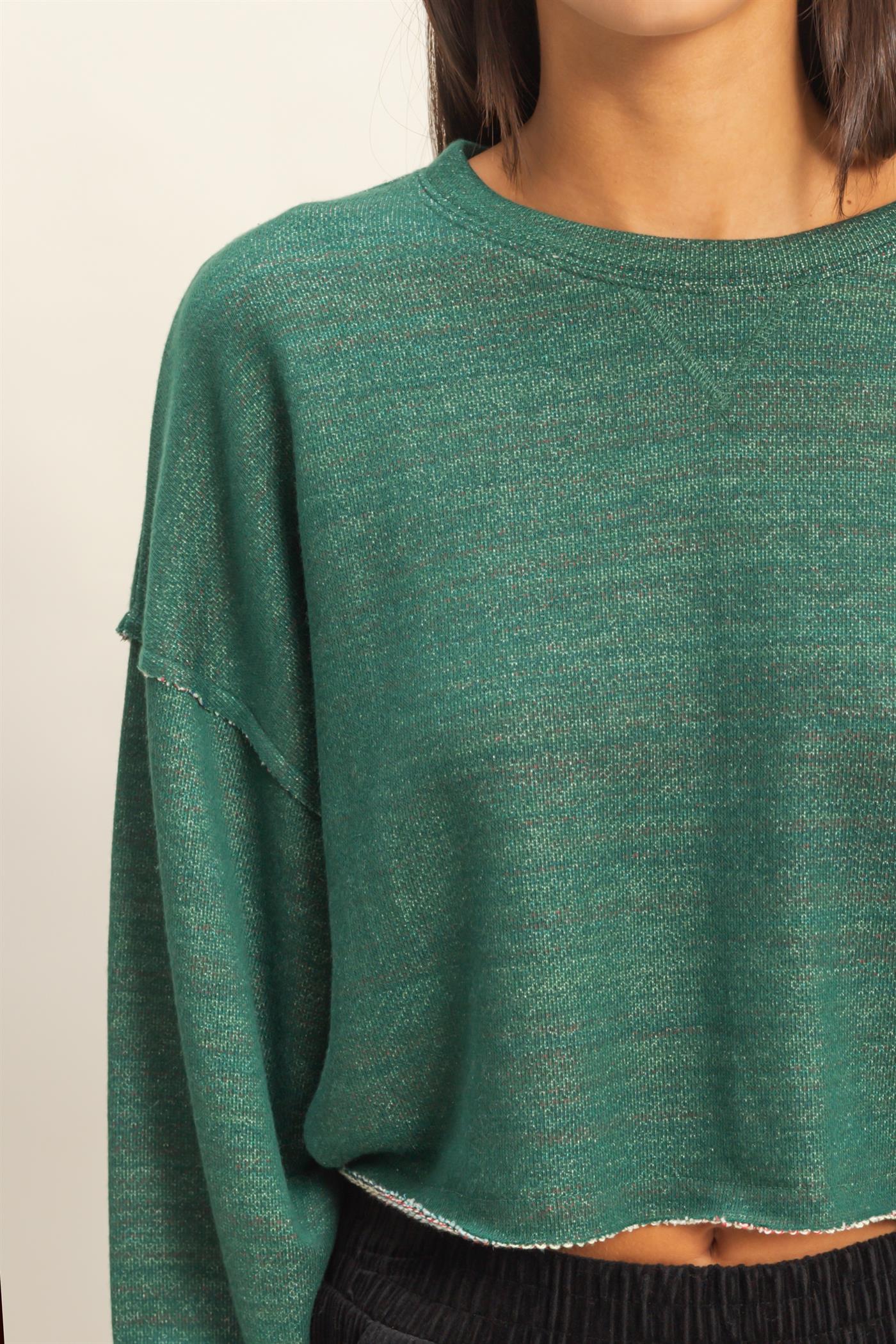 Wholesale Drop-Shoulder Cropped Top Clothing Tops DZ22G906 HUNTER GREEN DOUBLE ZERO