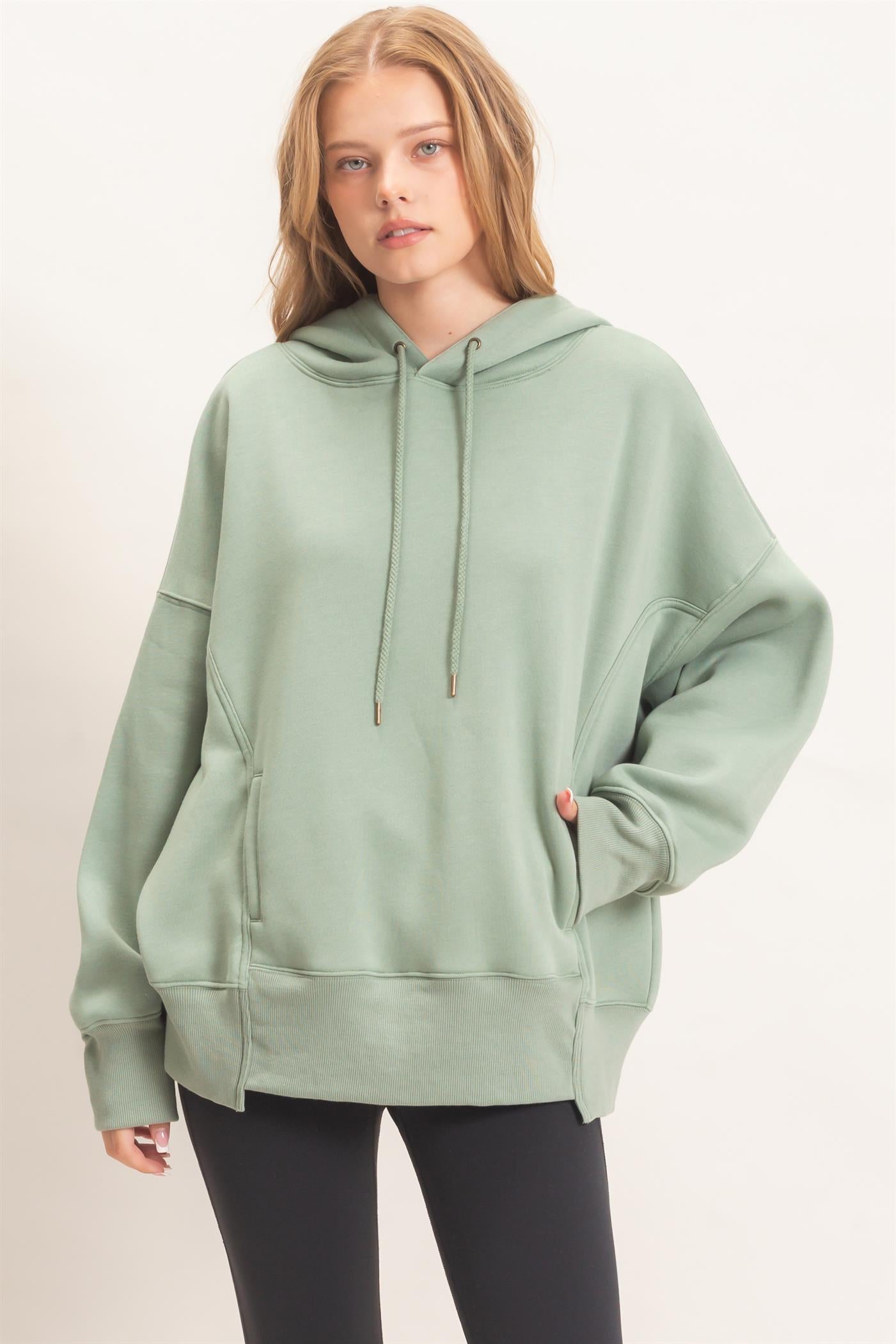Wholesale Enzyme Wash Drop Shoulder Hoodie Hoodies HF26E235 SAGE HYFVE