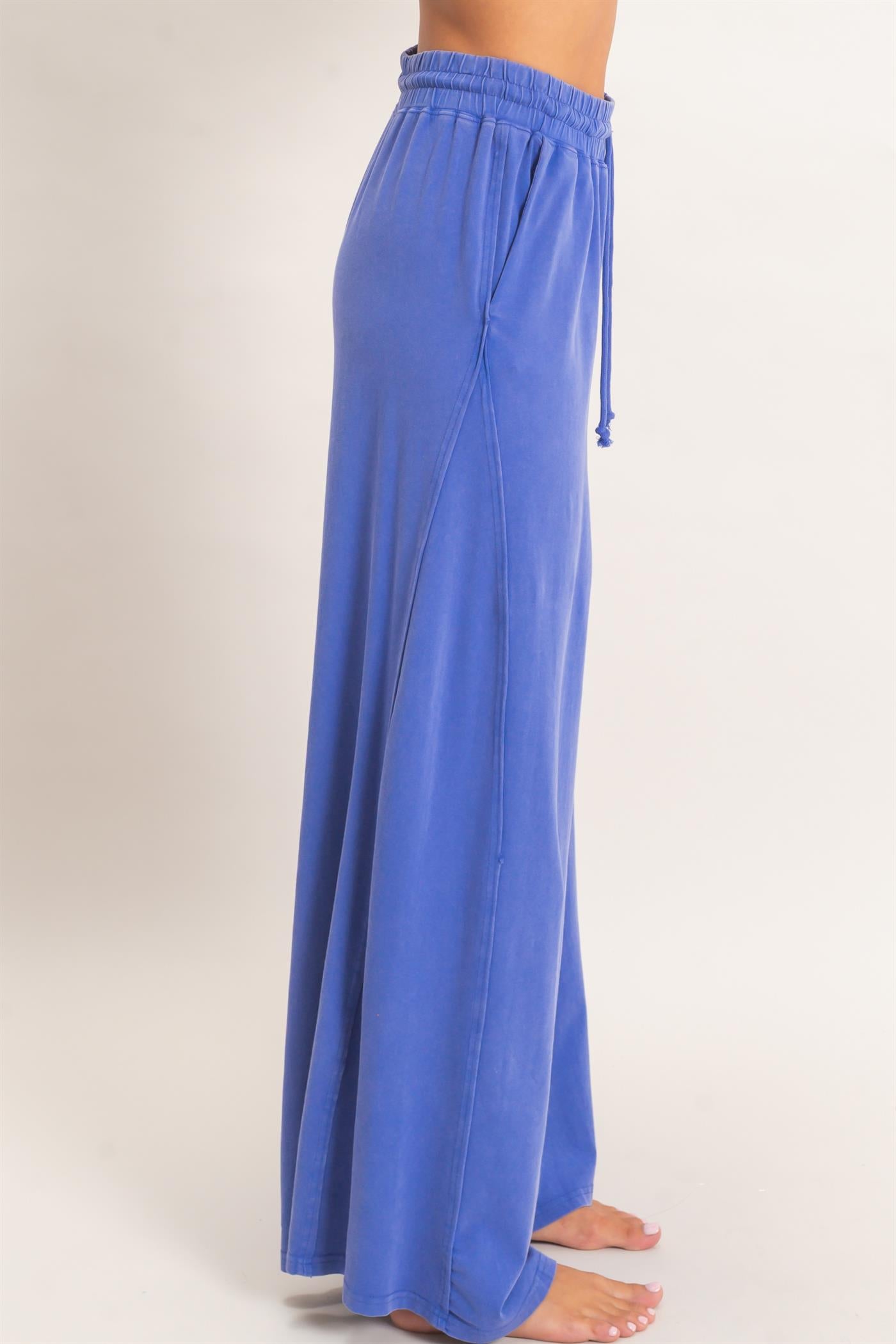 Wholesale Wide Leg Mineral Wash Pants Pants DZ26F406 COBALT DOUBLE ZERO