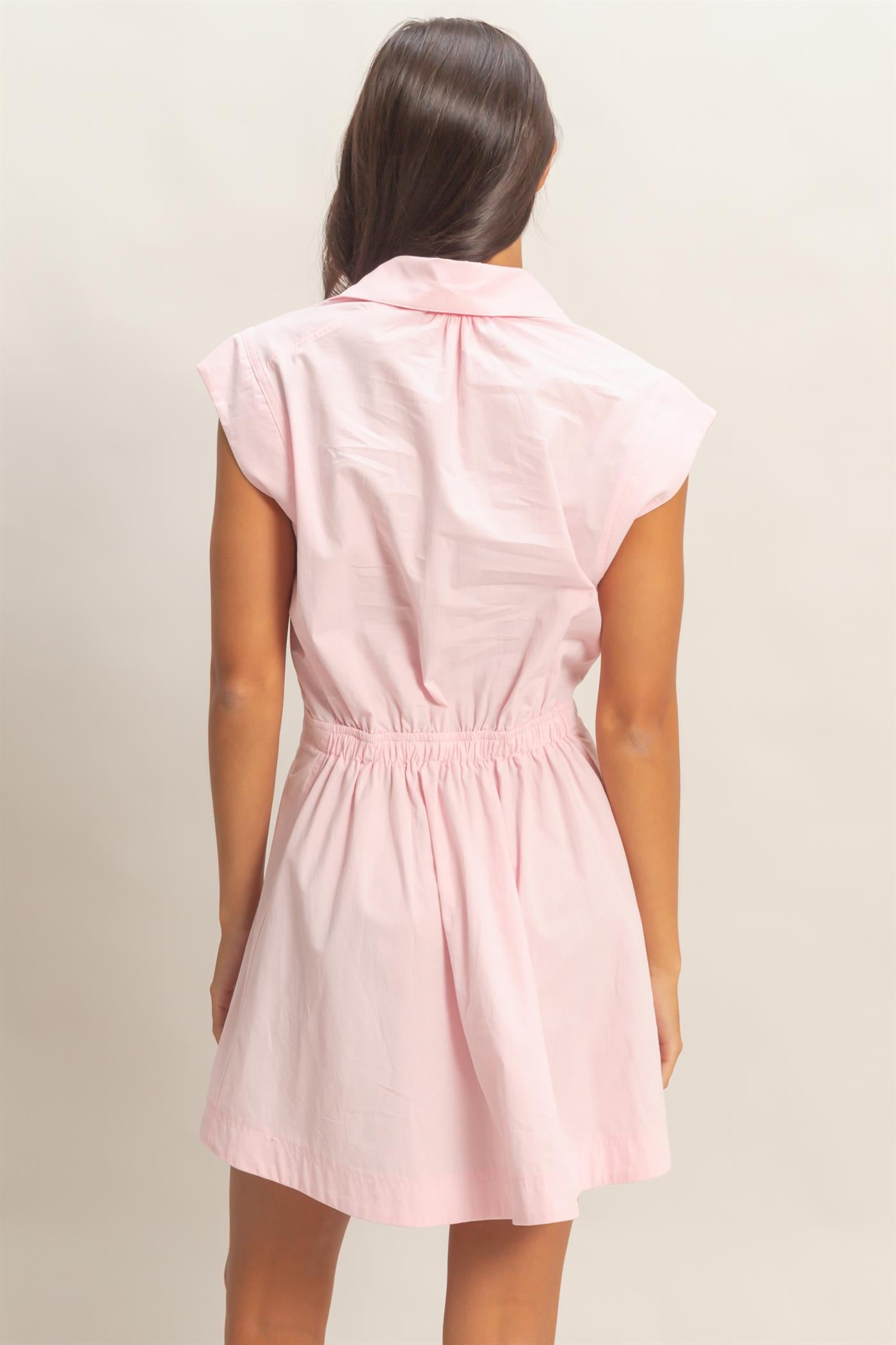 Wholesale Sleeveless Collared Shirred Mini Dress Dresses DZ26A751 SOFT PINK DOUBLE ZERO
