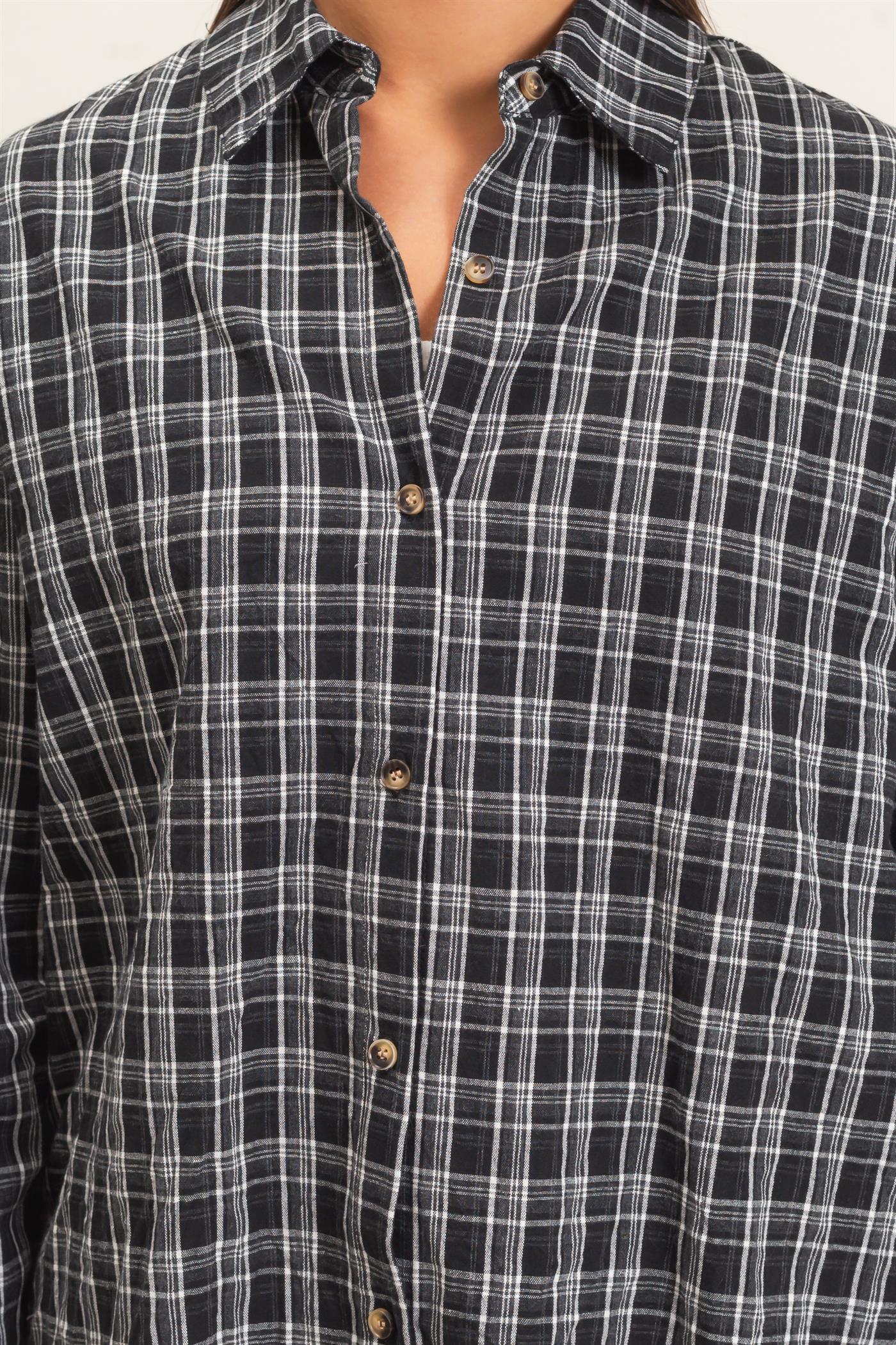 Wholesale Plaid Oversized Shirt Shirts DZ26F062 BLACK DOUBLE ZERO