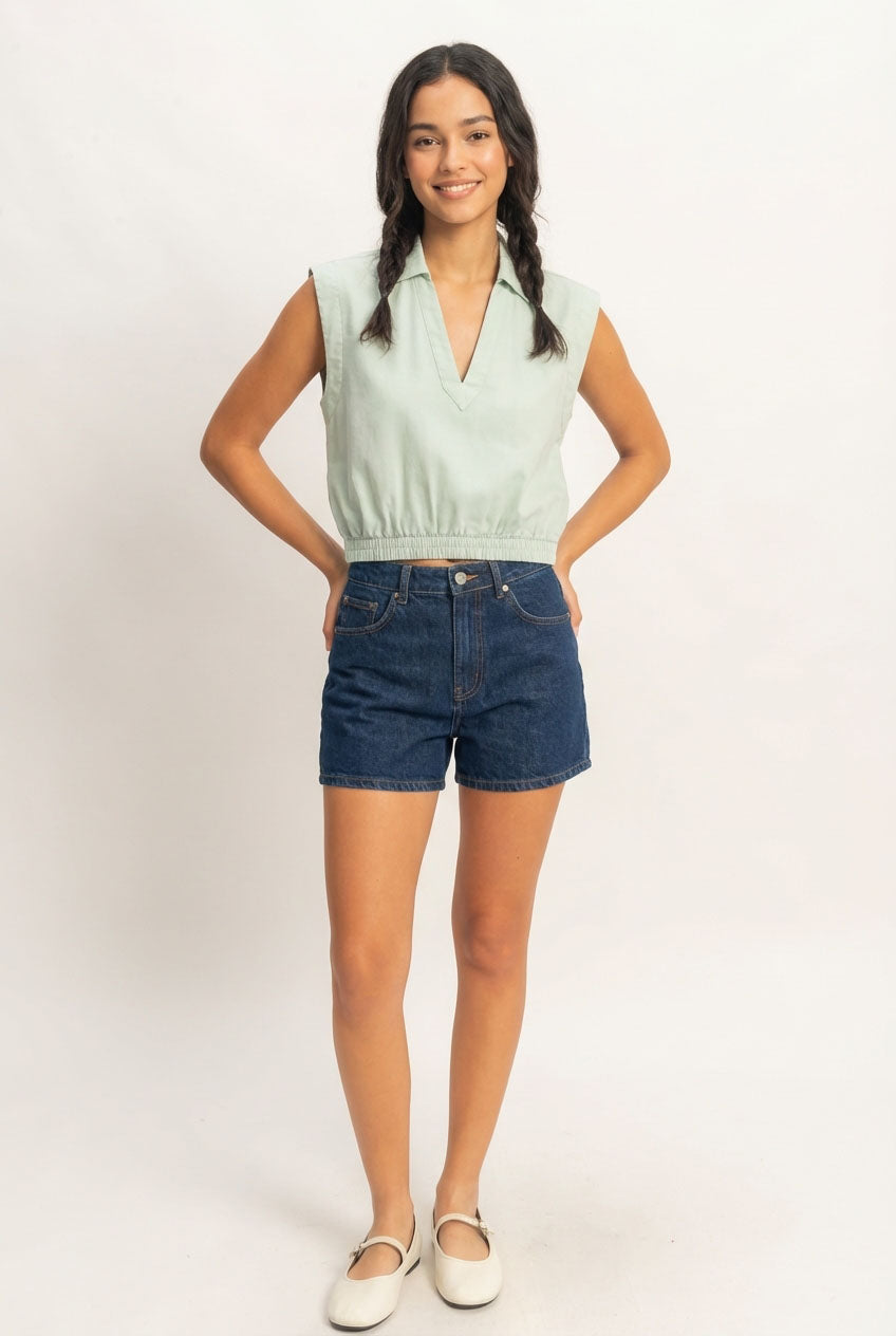 Wholesale Collared Sleeveless Fitted Waist Top Clothing Tops DZ25A792 MINT DOUBLE ZERO