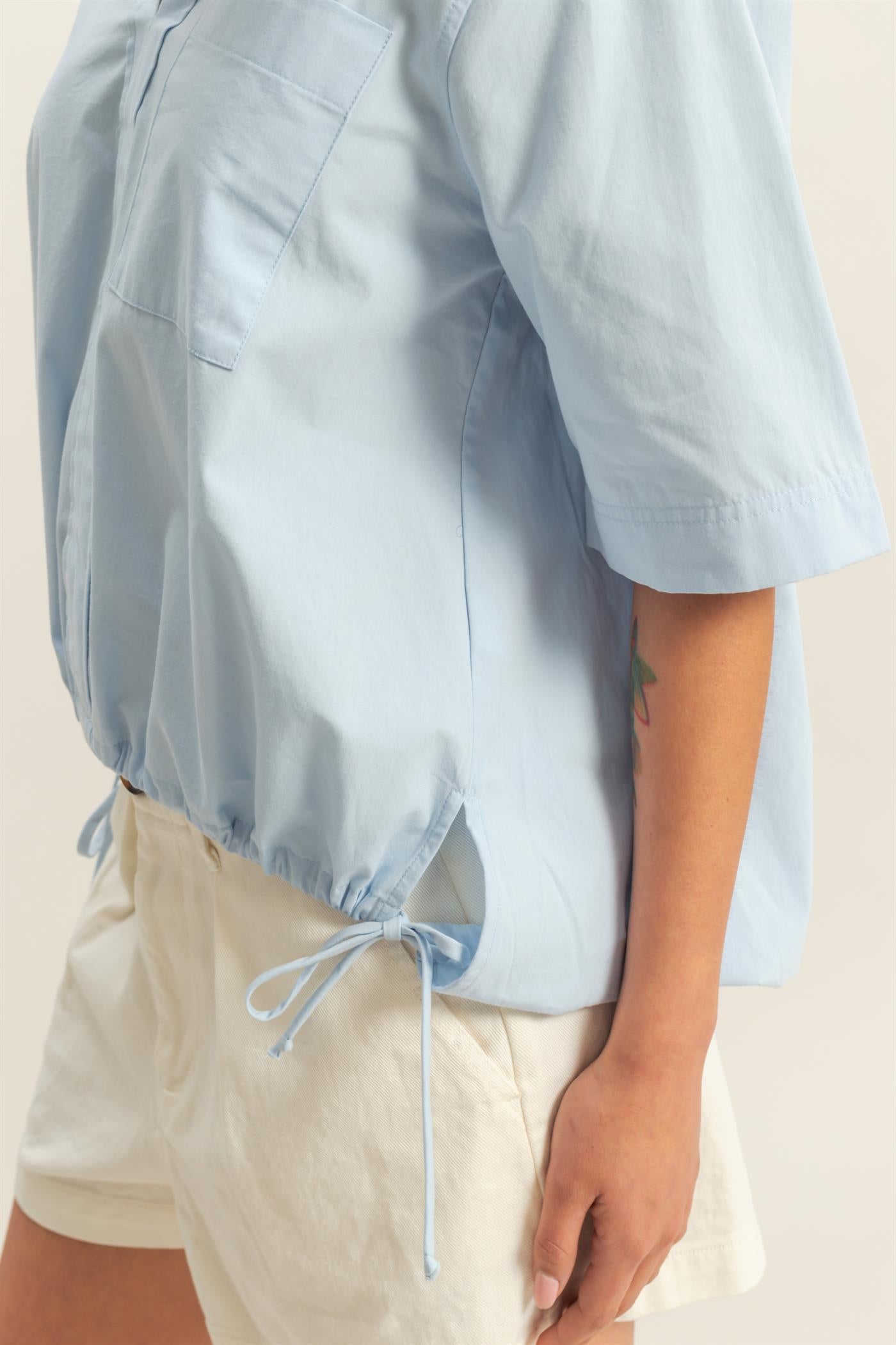Wholesale Bubble Hem Relaxed Fit Shirt Polos DZ25E081 ICE BLUE DOUBLE ZERO