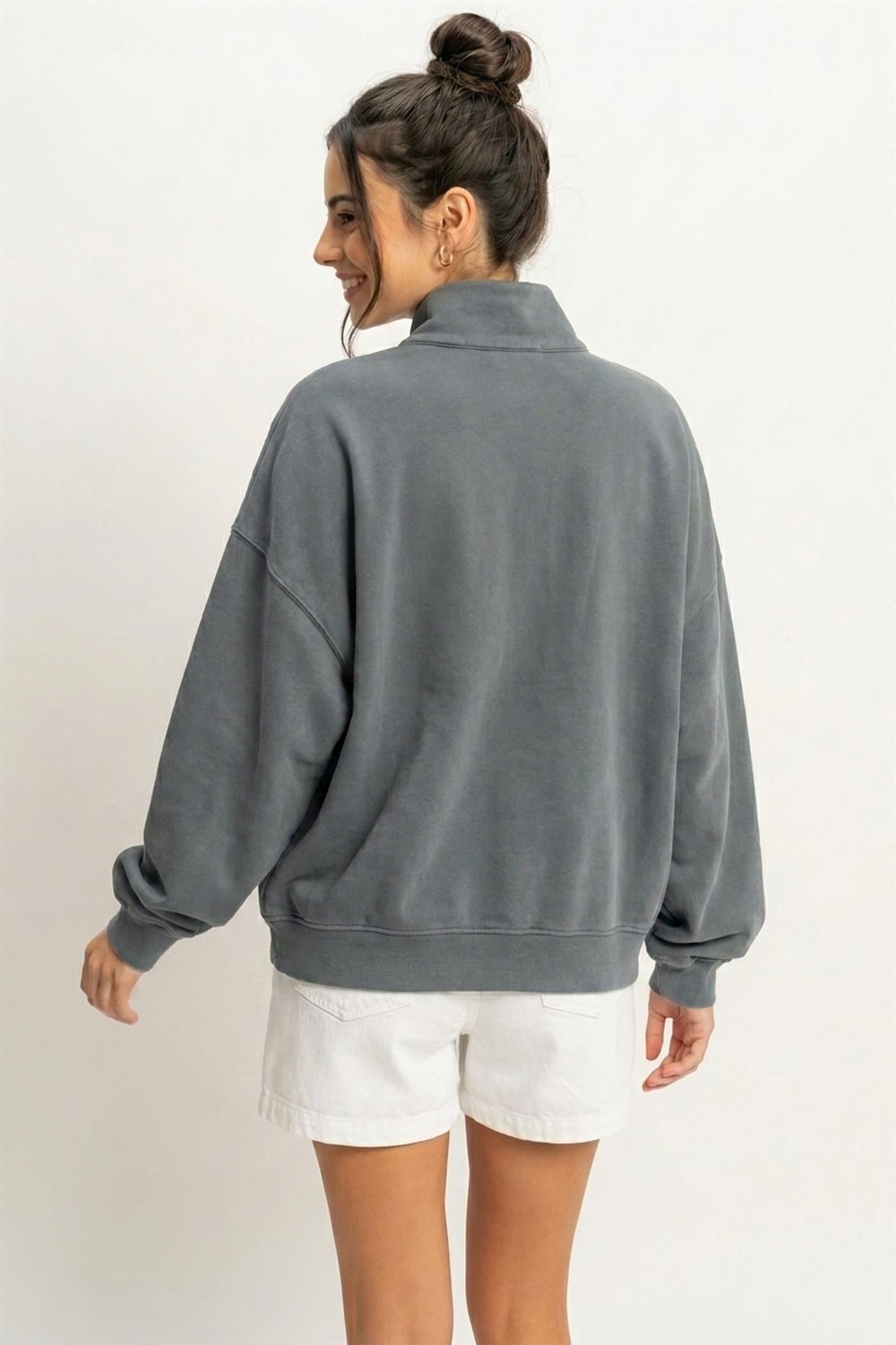 Wholesale Mineral Wash Button Front Sweatshirt Sweatshirts DZ26C909 DARK GRAY DOUBLE ZERO