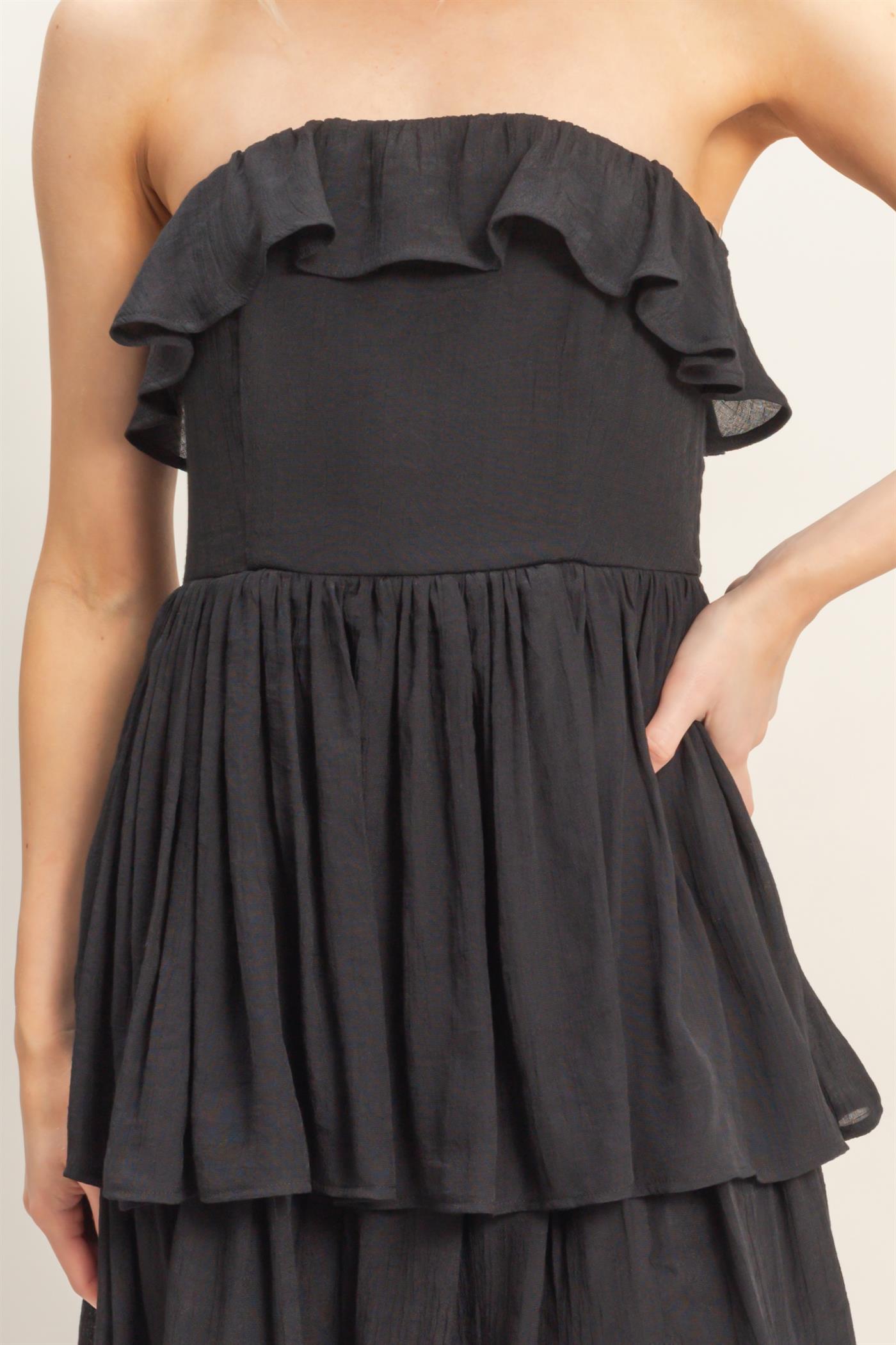 Wholesale Tiered Strapless Ruffle Dress Dresses HF26A616-D BLACK HYFVE