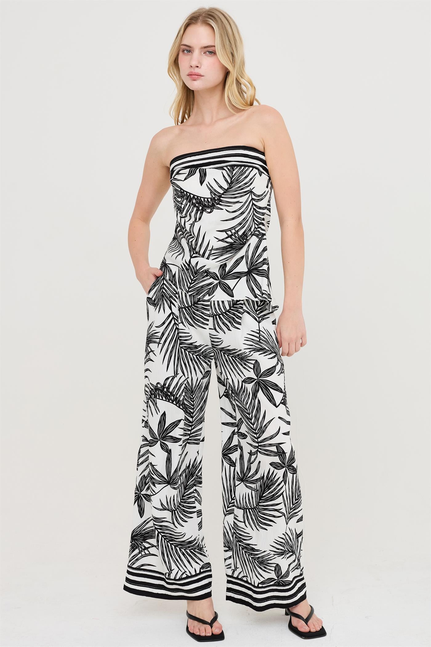 Wholesale Strapless Top & Wide-Leg Pants Set Clothing HF26C248-SET-D BLACK HYFVE