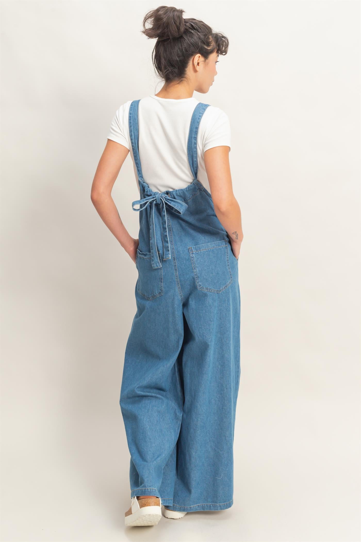 Wholesale Denim Adjustable Strap Jumpsuit Clothing DZ26C414 MEDIUM BLUE DOUBLE ZERO