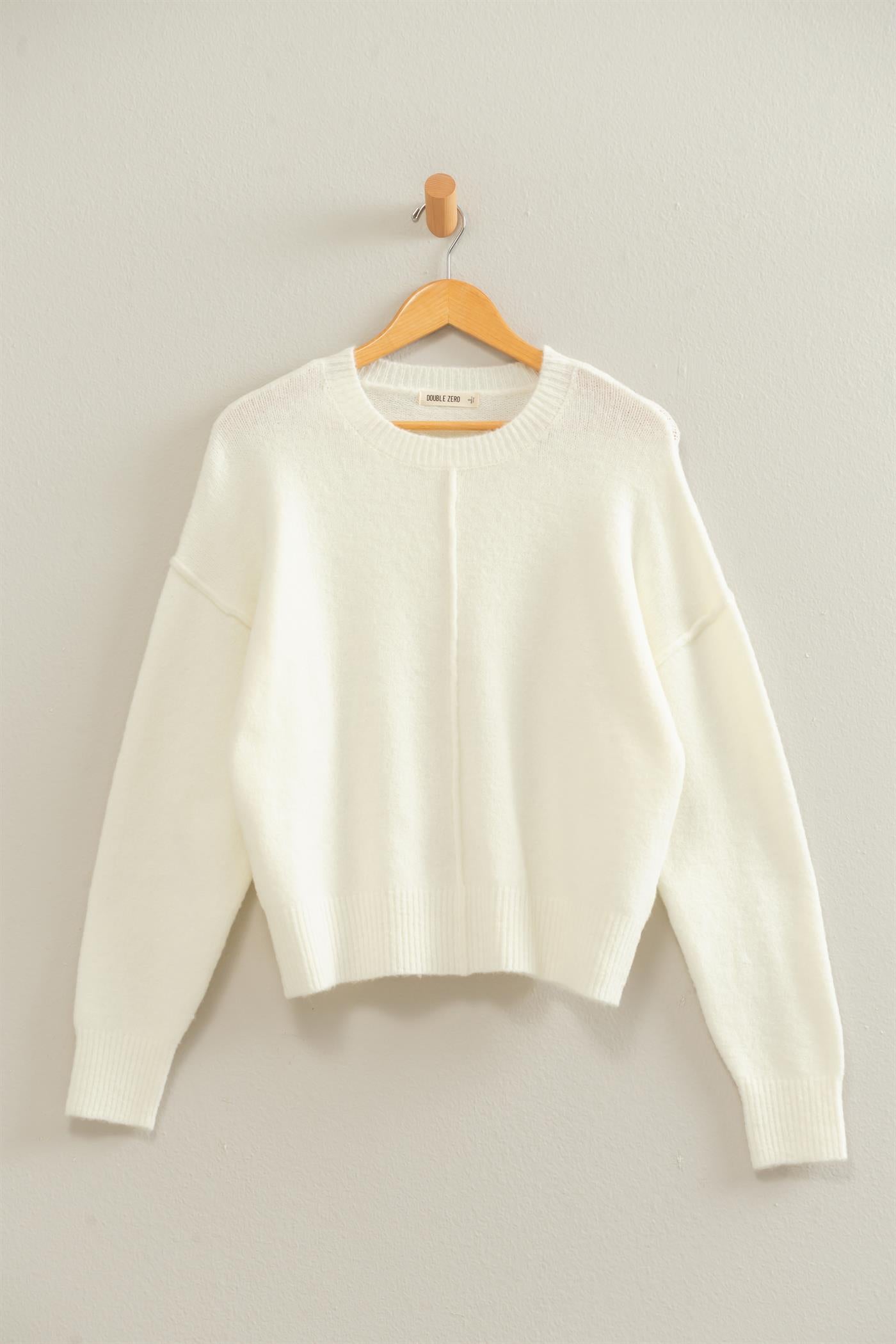 Wholesale Crew Neck Seam Detail Sweater Sweaters DZ26E240 CREAM DOUBLE ZERO