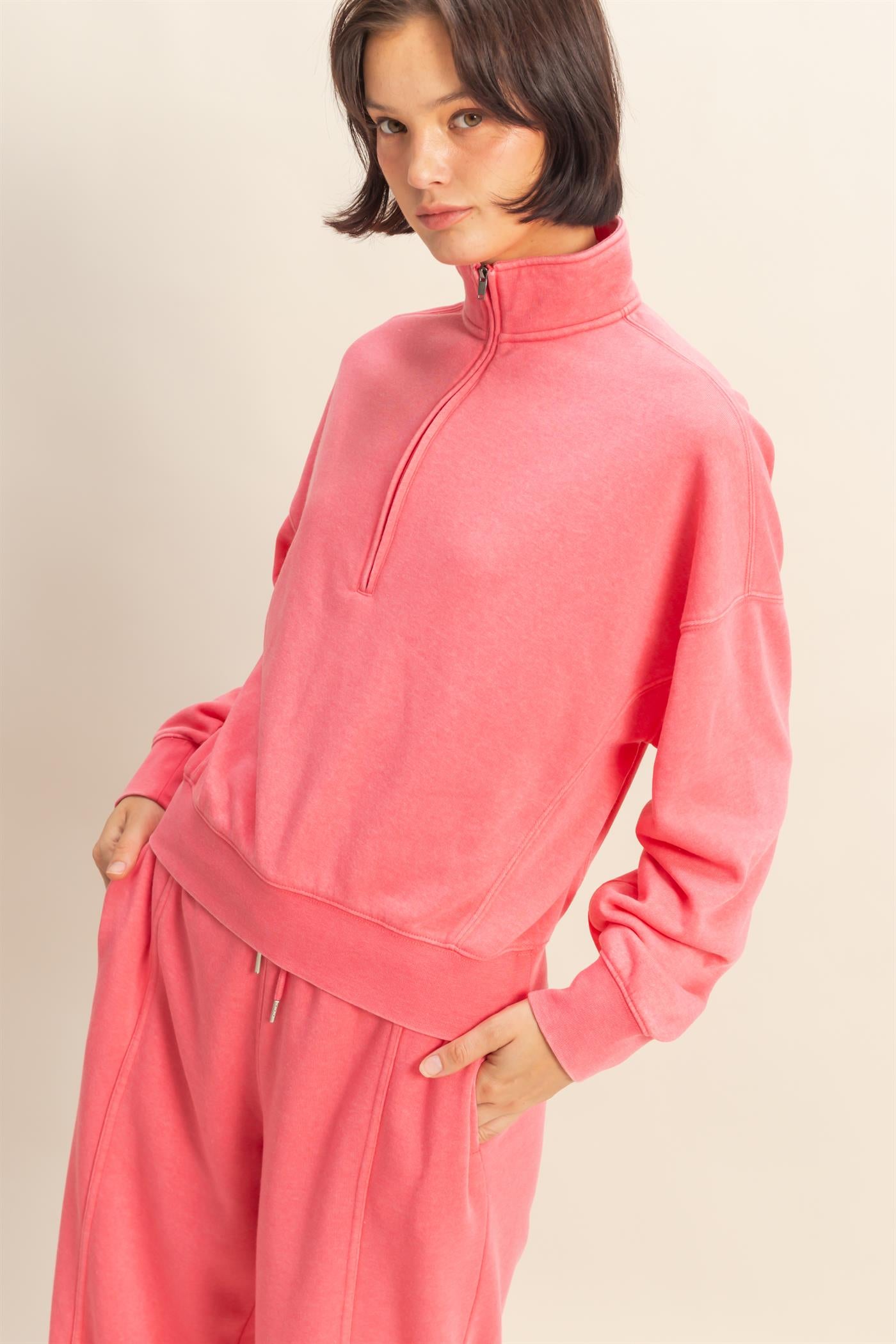 Wholesale Love This Way Half-Zip Sweatshirt Sweatshirts DZ25C908 TAFFY PINK DOUBLE ZERO