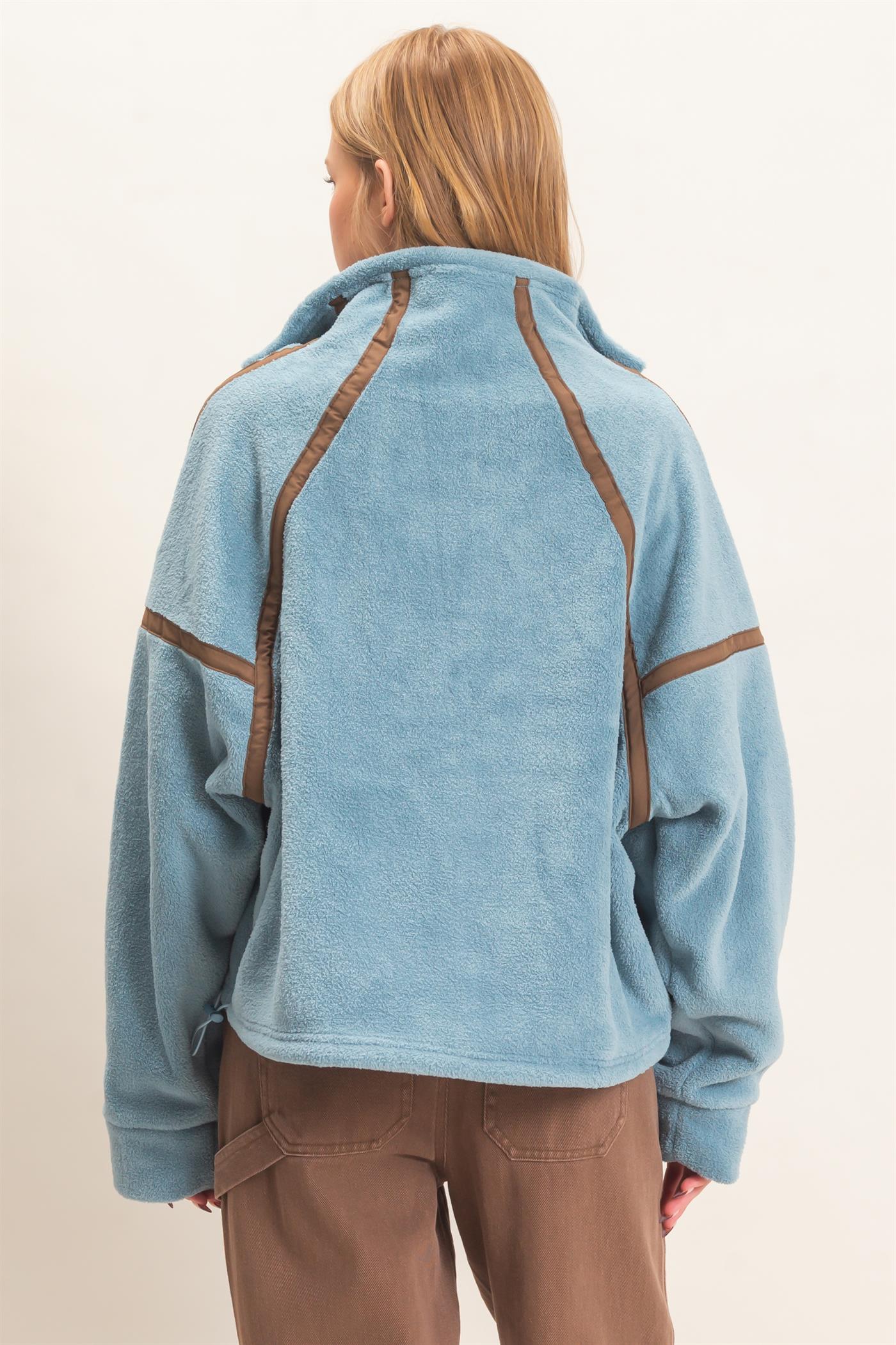 Wholesale Contrast Trim Half-Zip Fleece Pullover Outerwear HF26F206-D D.BLUE HYFVE