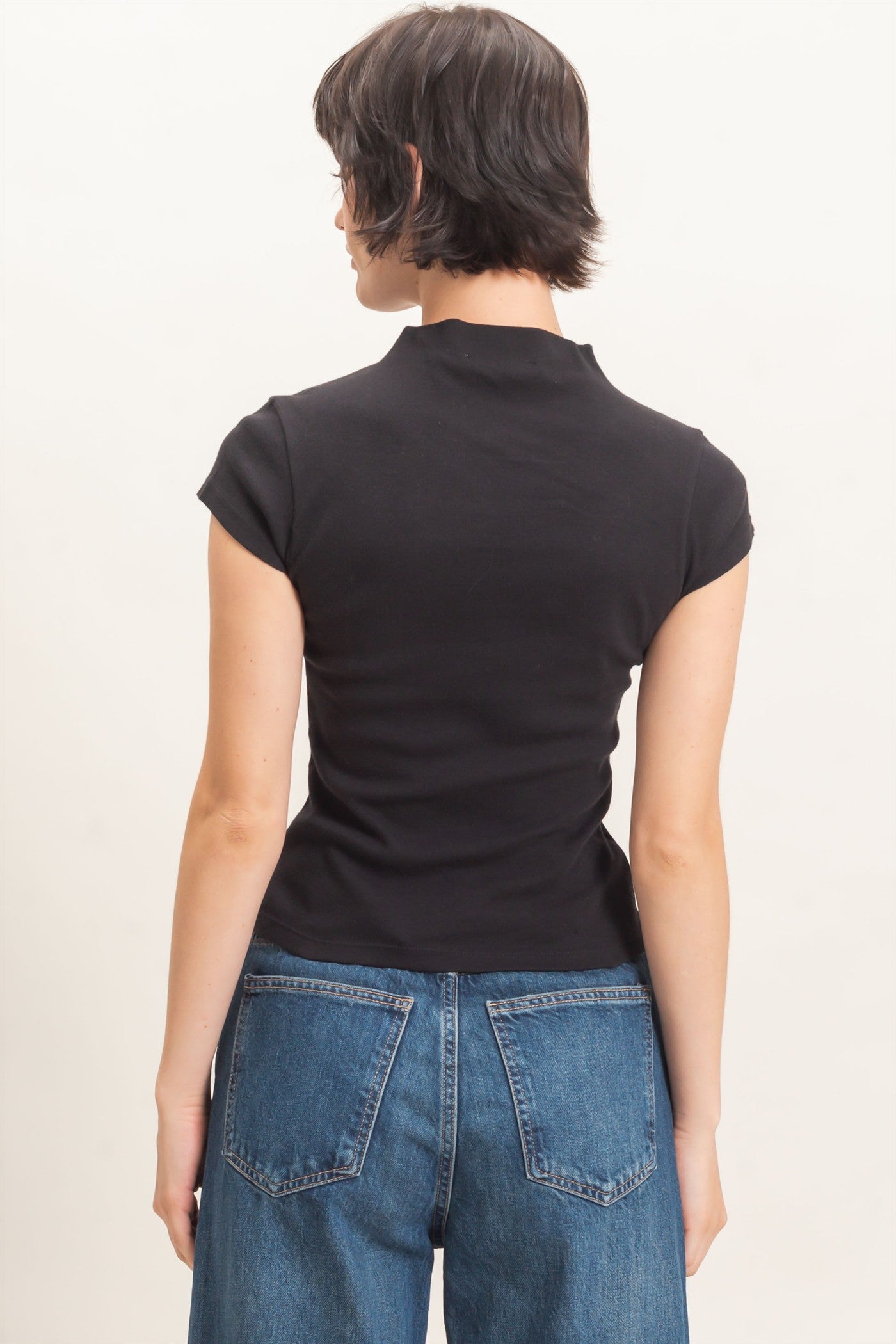 Wholesale Mock Neck Cap Sleeve Top Clothing Tops DZ26E323 BLACK DOUBLE ZERO