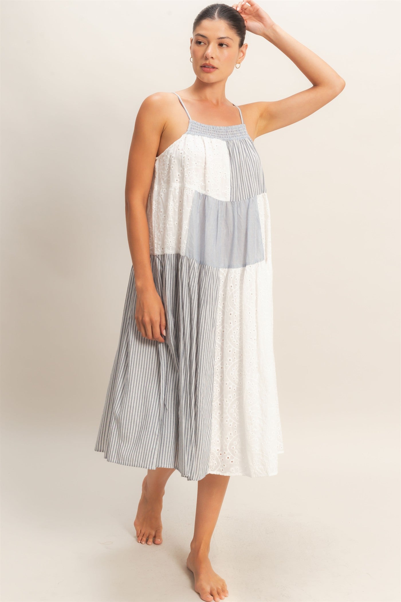 Wholesale Strappy Patchwork Midi Dress Dresses HF26C523 BLUE COMBO HYFVE