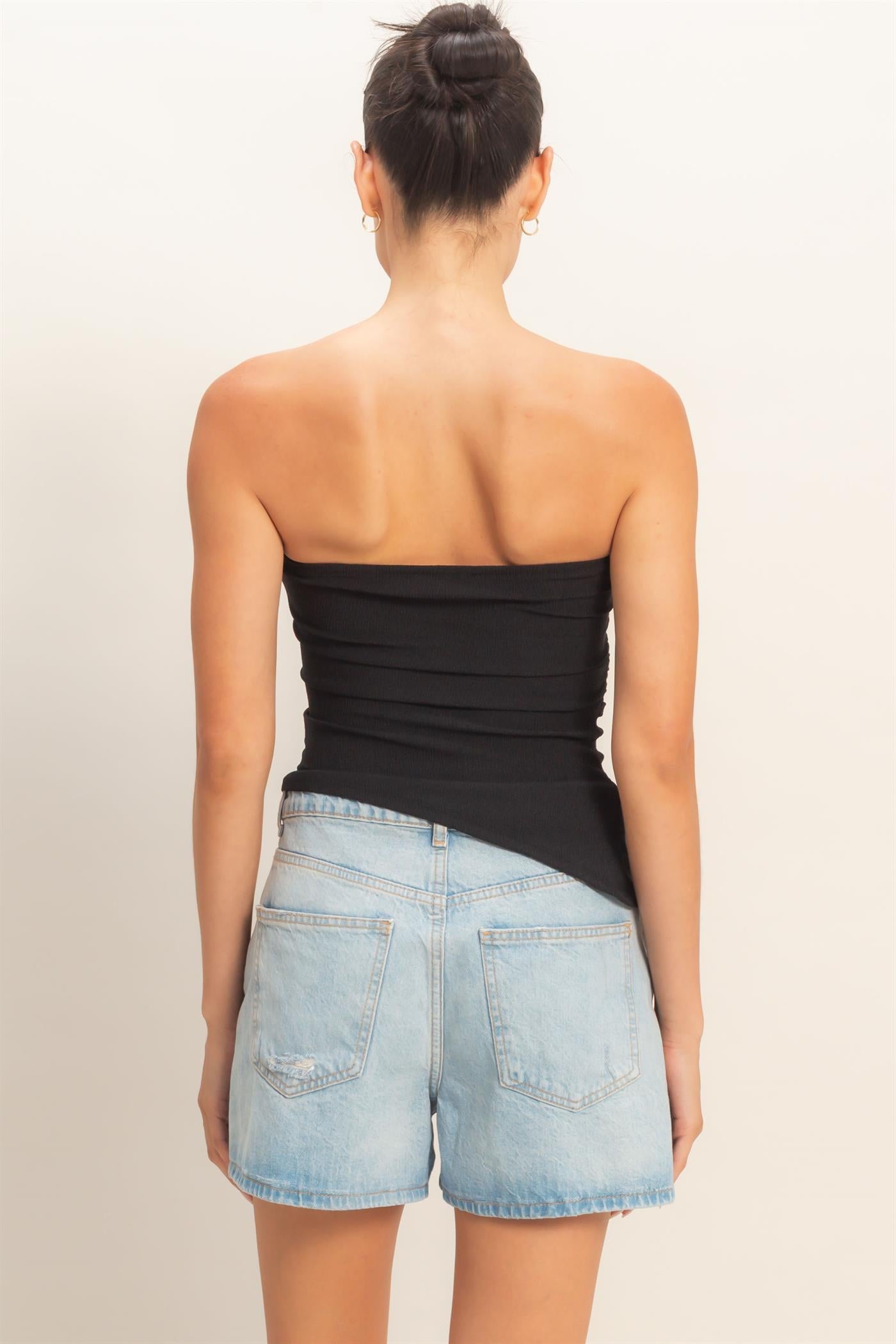 Wholesale Asymmetrical Tube Top Clothing Tops HF26C180 BLACK HYFVE