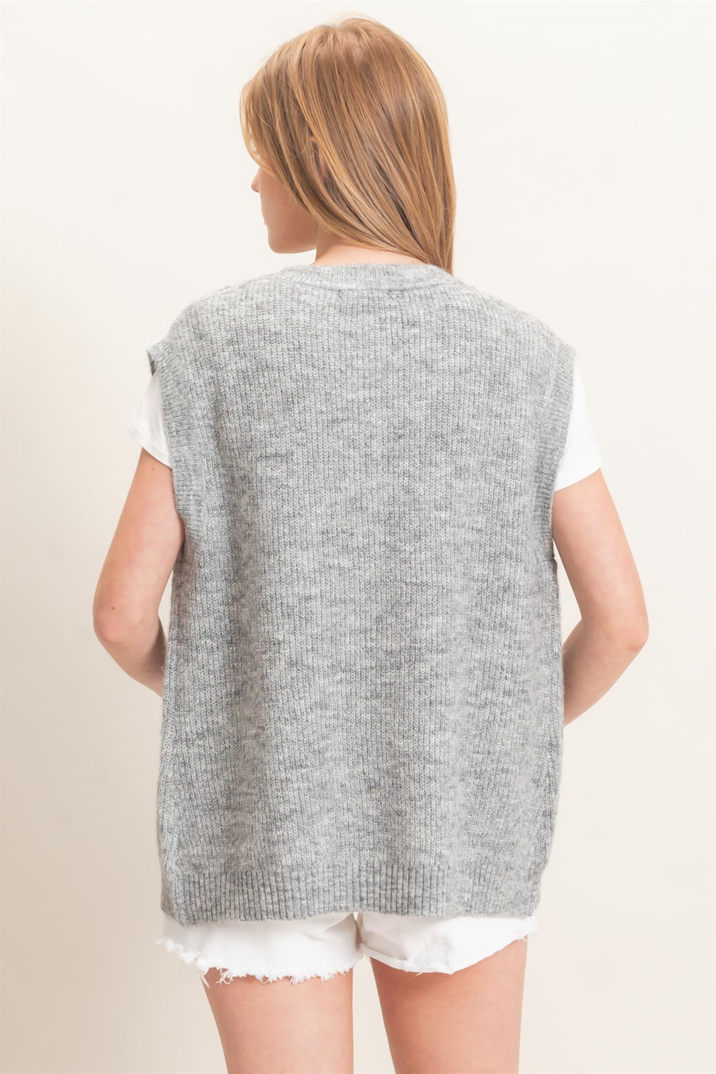 Wholesale Sleeveless Button-Up Sweater Vest Sweaters HF26E304 HEATHER GRAY HYFVE