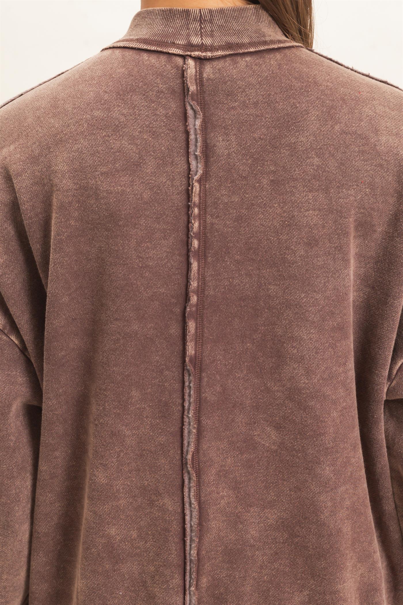 Wholesale Acid Washed Mock Neck Sweatshirt Sweatshirts DZ26E656 DARK BROWN DOUBLE ZERO