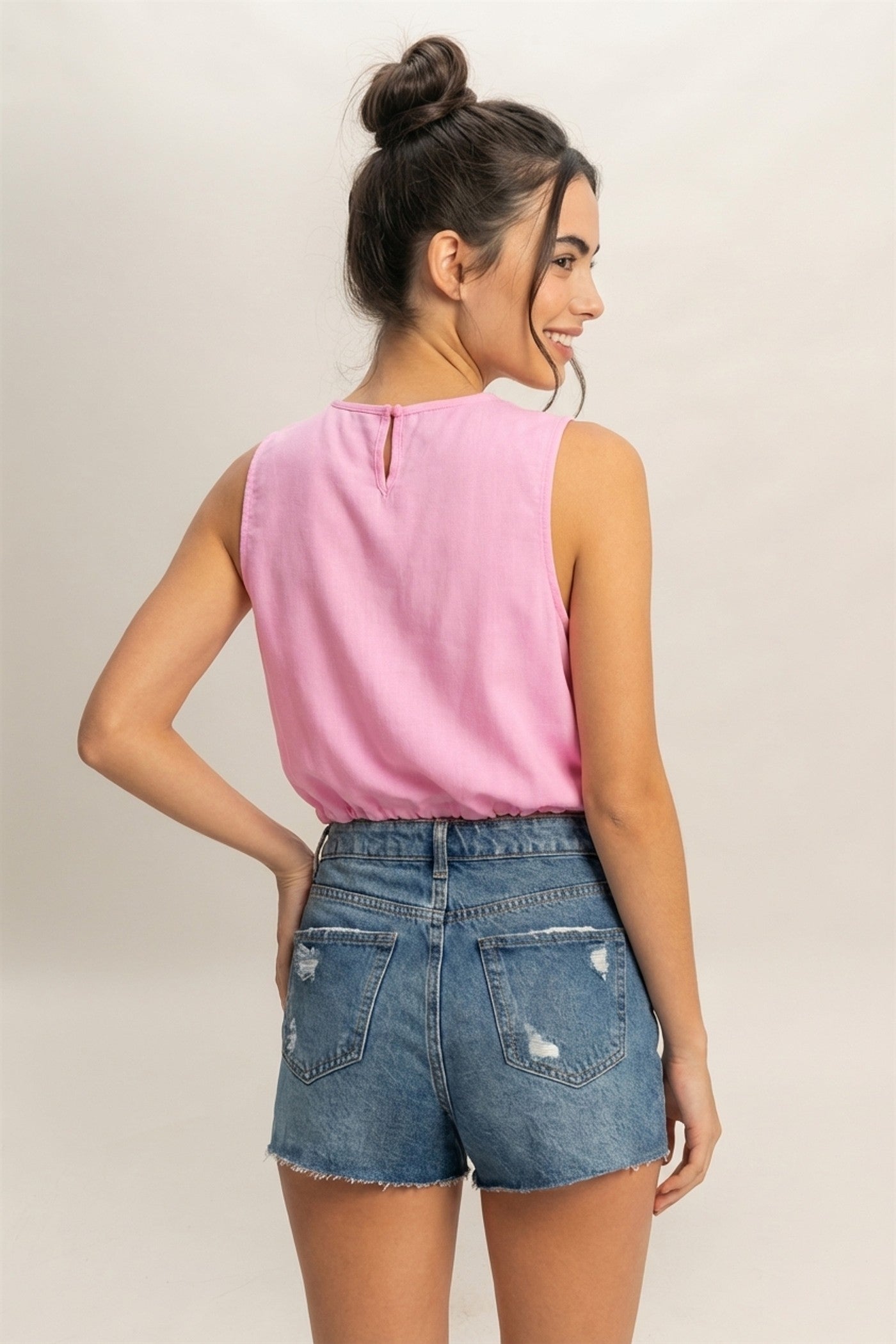Wholesale Sand Washed Sleeveless Crop Top Clothing Tops DZ25C515 PINK DOUBLE ZERO