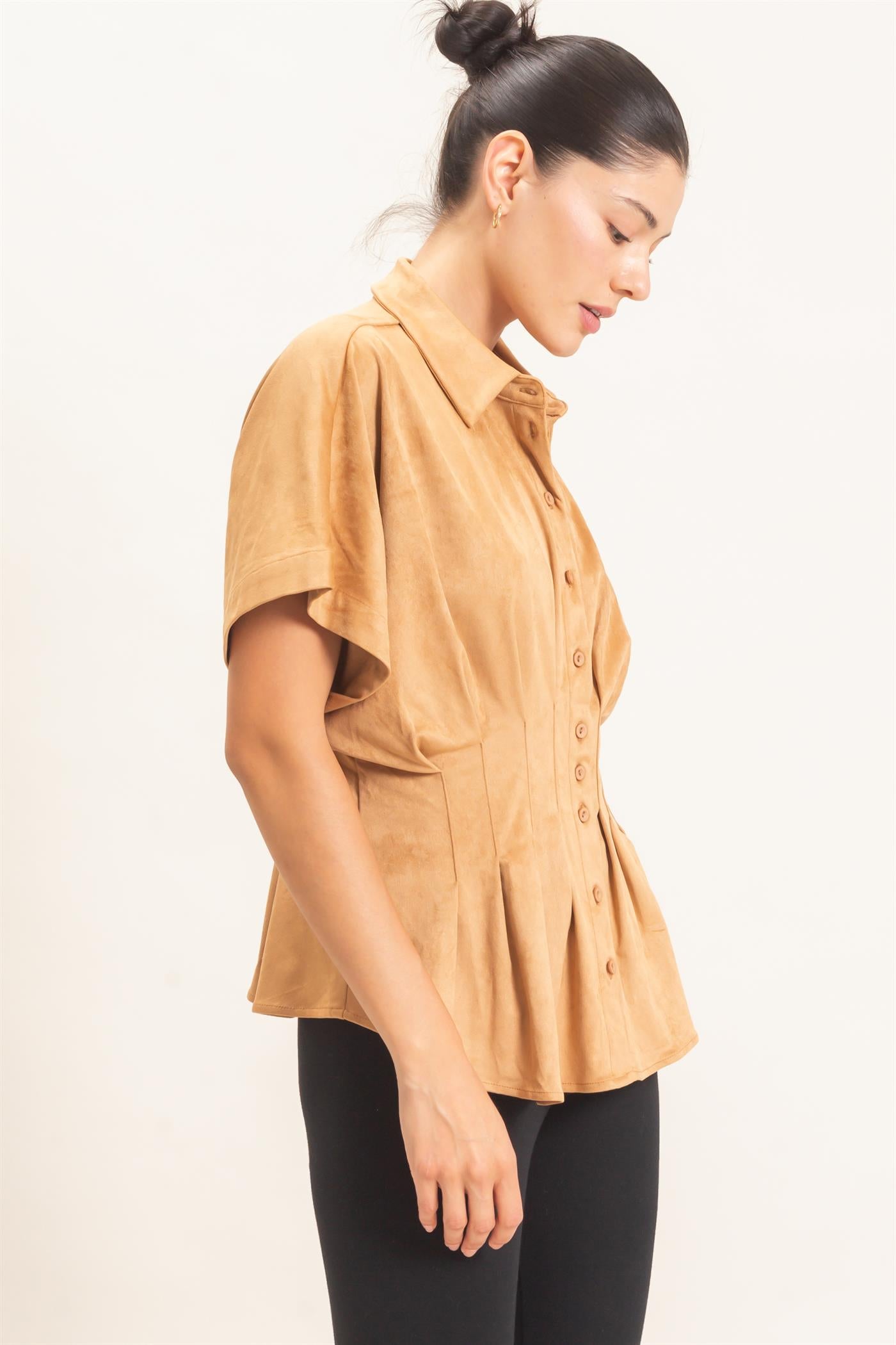 Wholesale Suede Button-Down Blouse Blouses HF26E651 CAMEL HYFVE