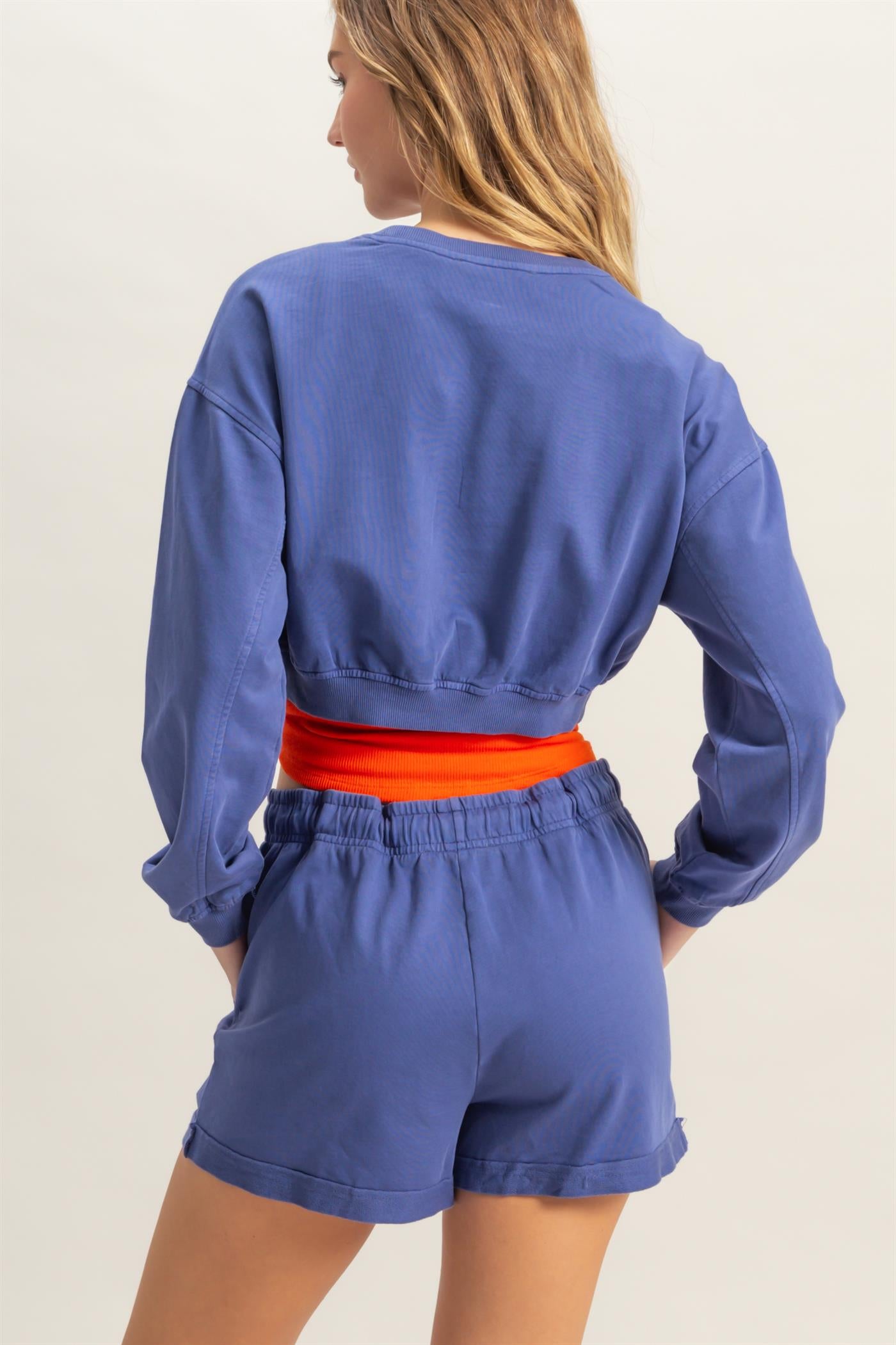 Wholesale Crew Neck Long Sleeve Crop Sweatshirt Sweatshirts DZ25A923 DUSTY INDIGO DOUBLE ZERO