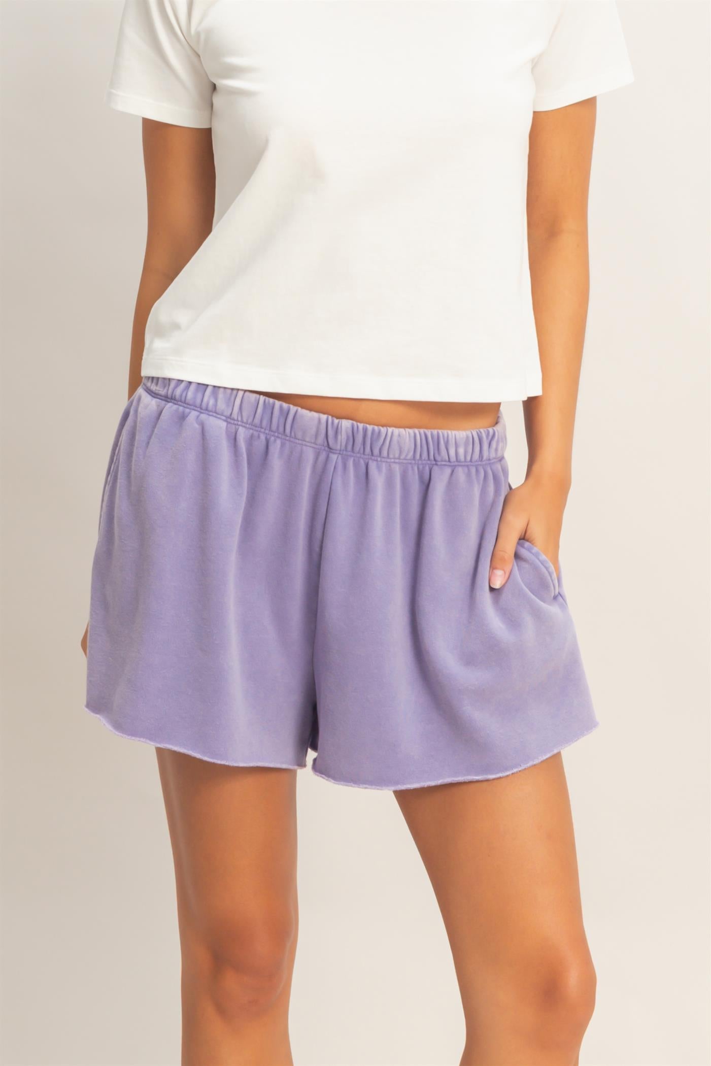 Wholesale Mineral Wash French Terry Shorts Shorts DZ26C040 DUSTY PURPLE DOUBLE ZERO