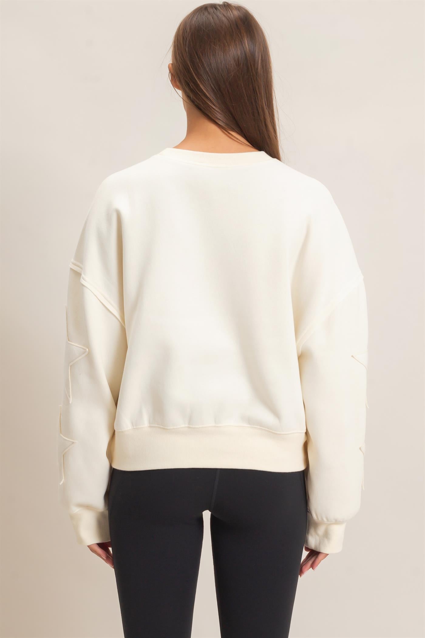 Wholesale Star Patch Sleeve Sweatshirt Sweatshirts DZ26E888 CREAM DOUBLE ZERO