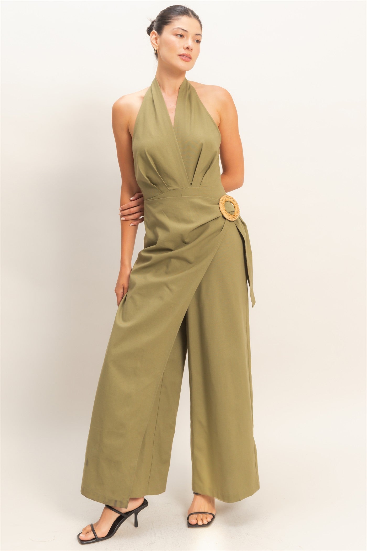 Wholesale Halter Wrap Jumpsuit Clothing HF26C374 OLIVE HYFVE