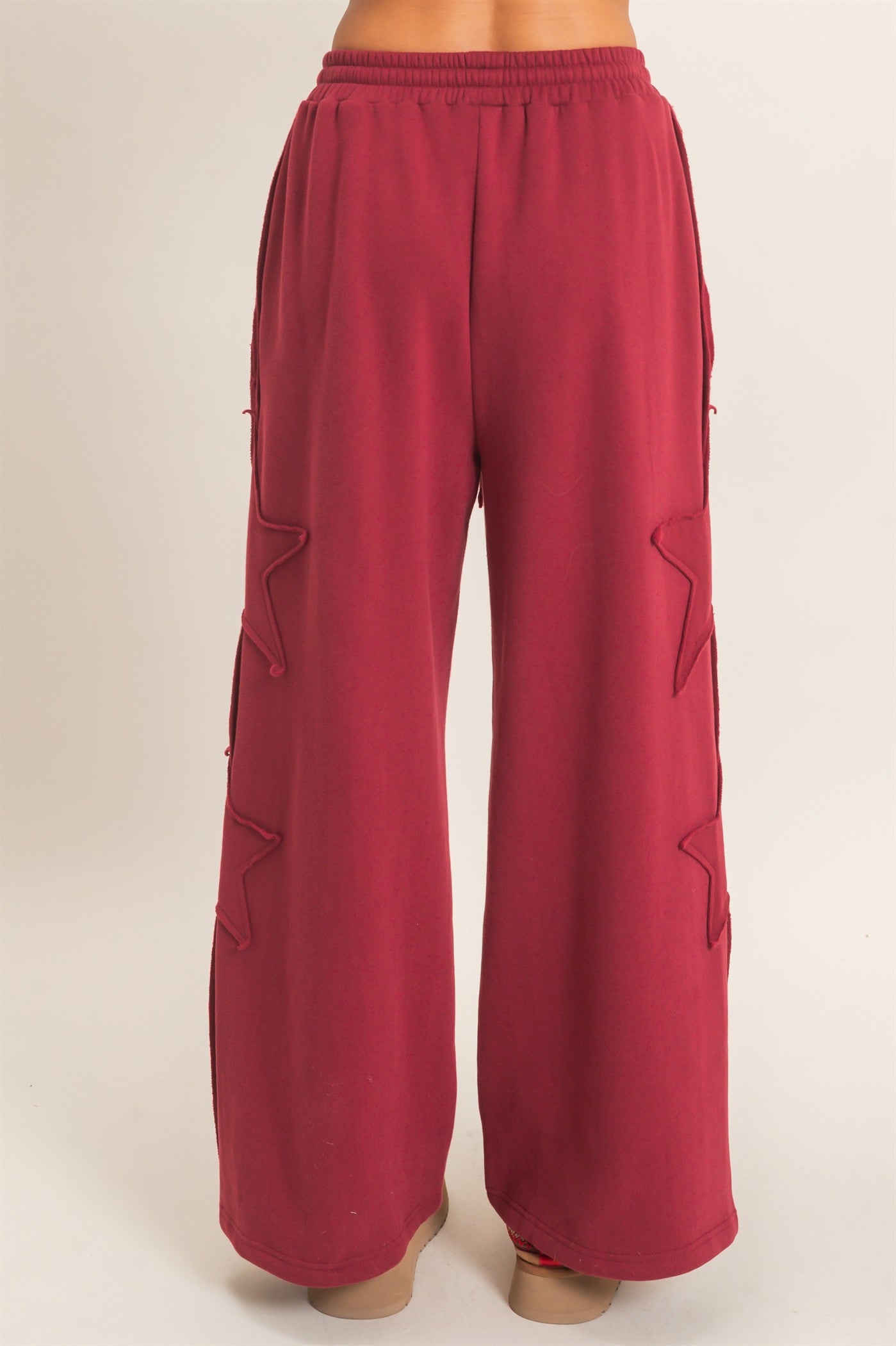 Wholesale French Terry Star Patch Sweatpants Pants DZ27A197 BURGUNDY DOUBLE ZERO