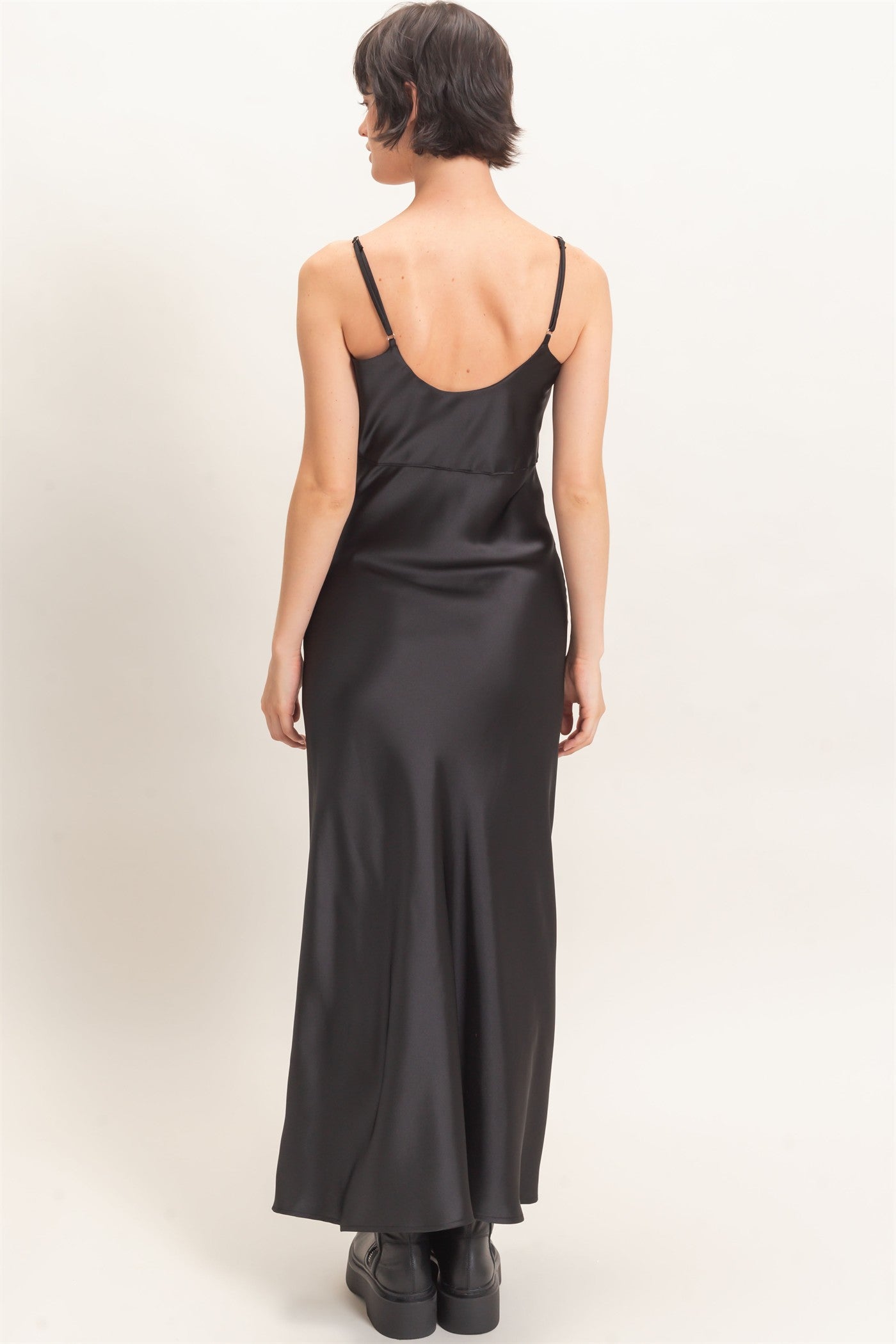 Wholesale Satin Slip Dress With Spaghetti Straps Dresses DZ26E380 BLACK DOUBLE ZERO