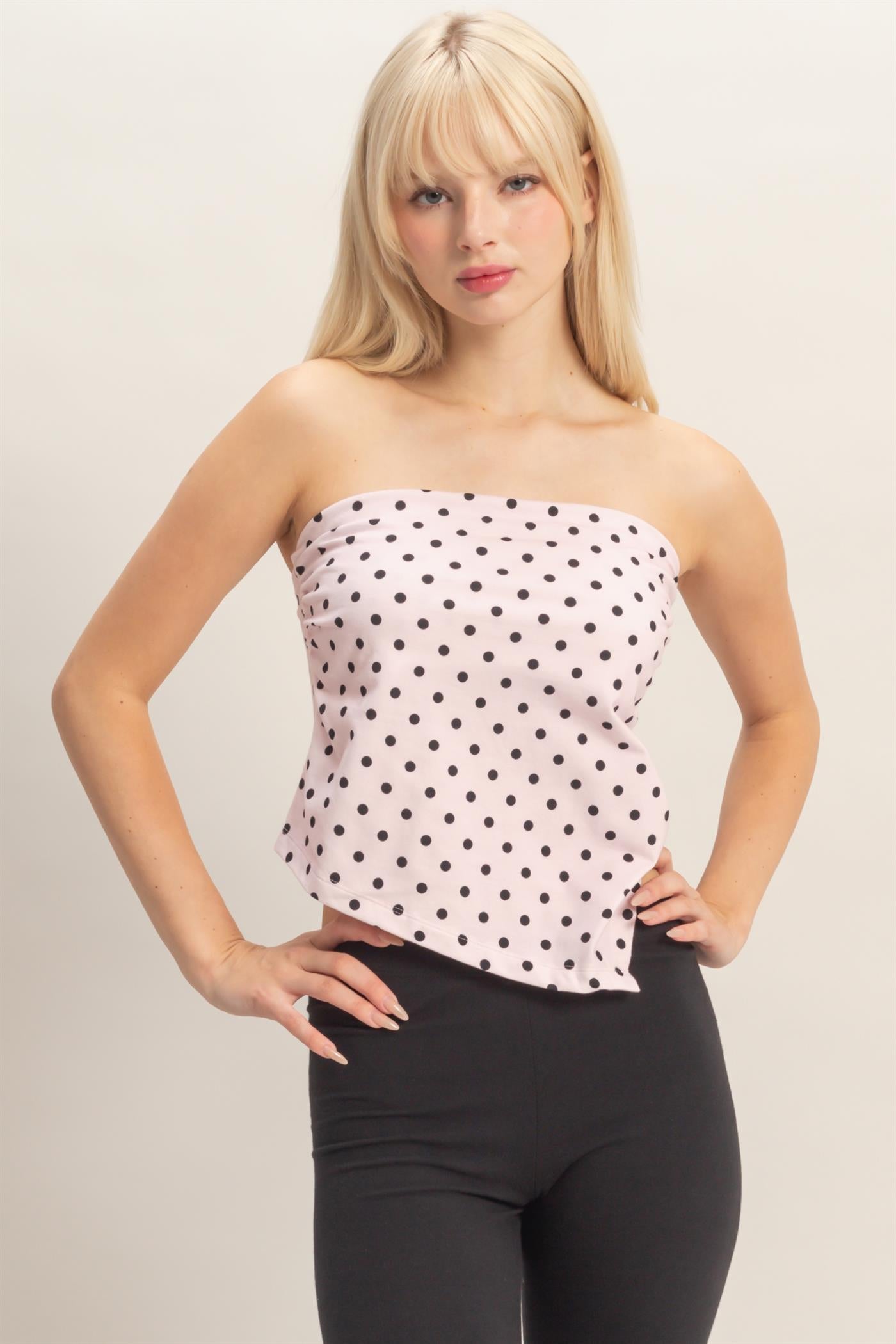 Wholesale Polka Dot Triangle Tube Top Clothing Tops DZ26C347 PINK DOUBLE ZERO