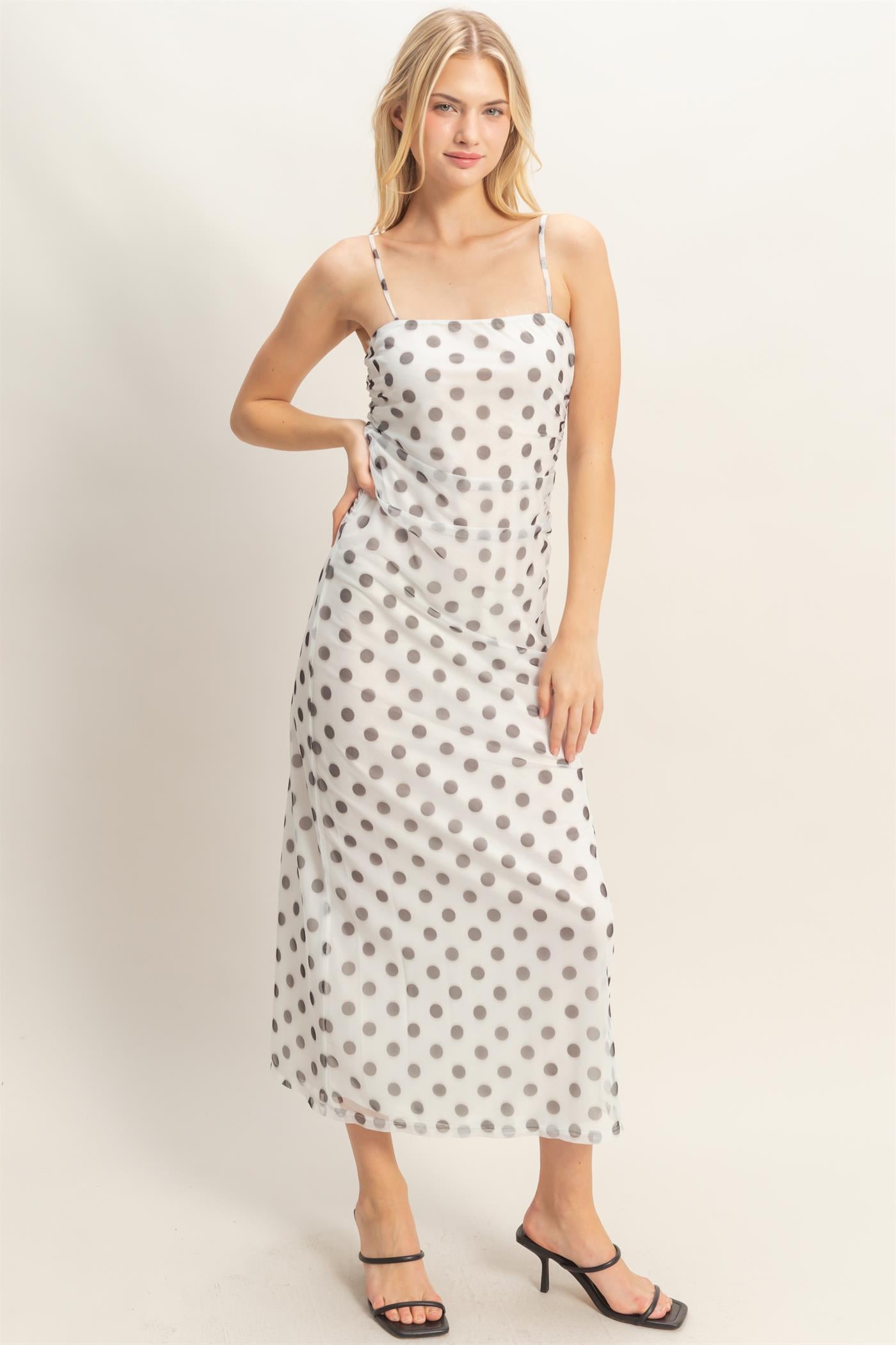 Wholesale Strap Polka Dot Midi Dress Dresses HF26A985 WHITE HYFVE