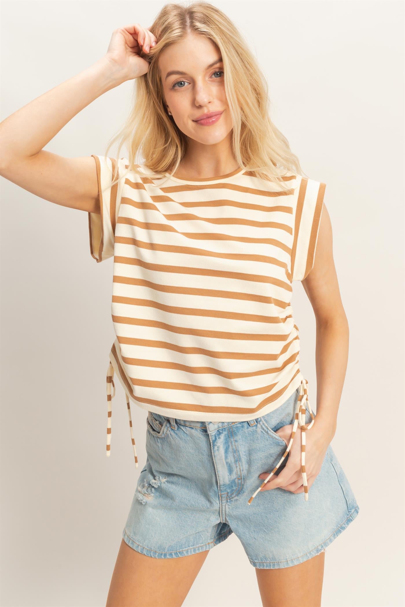 Wholesale Striped Sleeveless Tie-Side Top Clothing Tops HF26A500 CLAY HYFVE