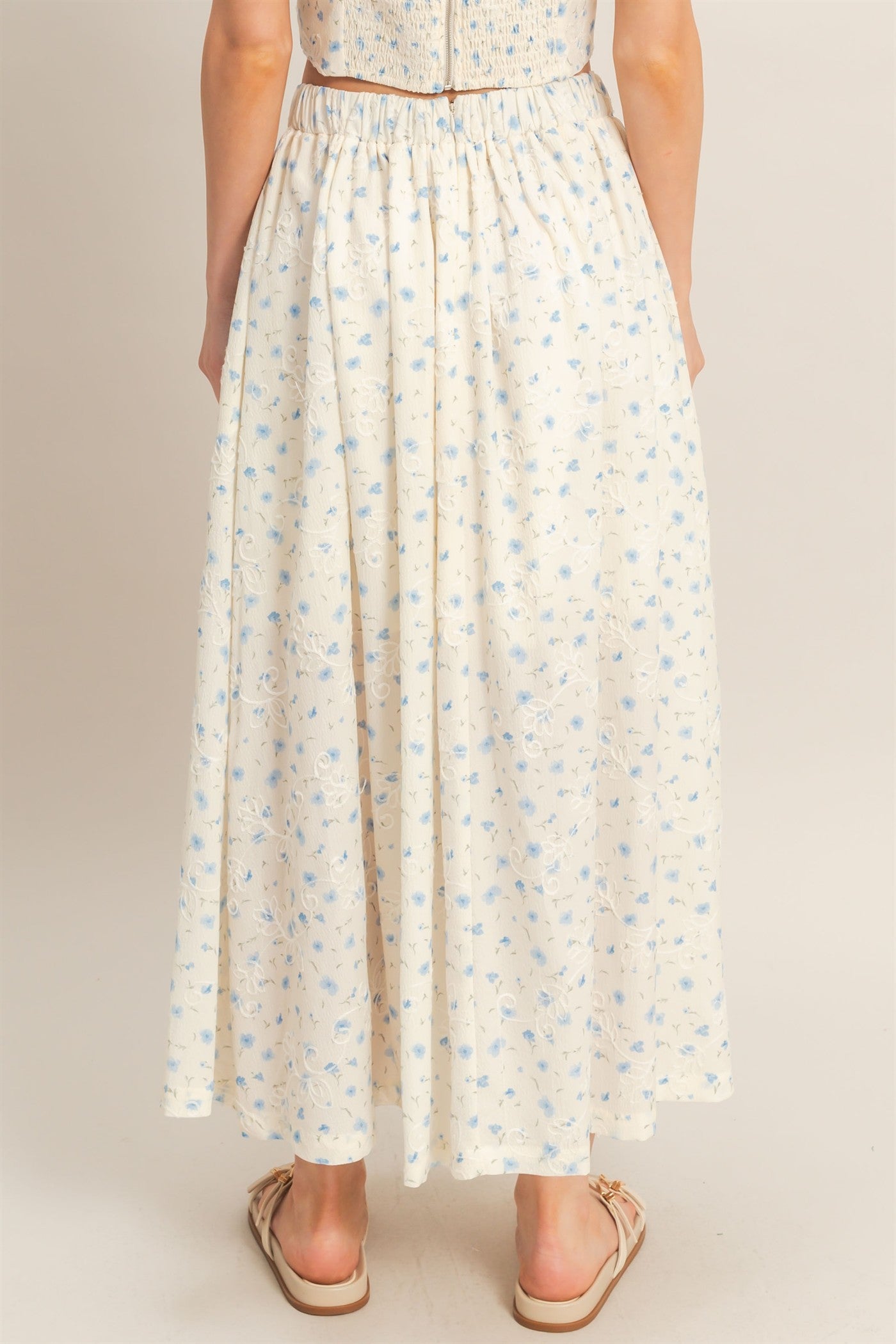 Wholesale Floral Embroidered Maxi Skirt Skirts HF26A150 BLUE HYFVE