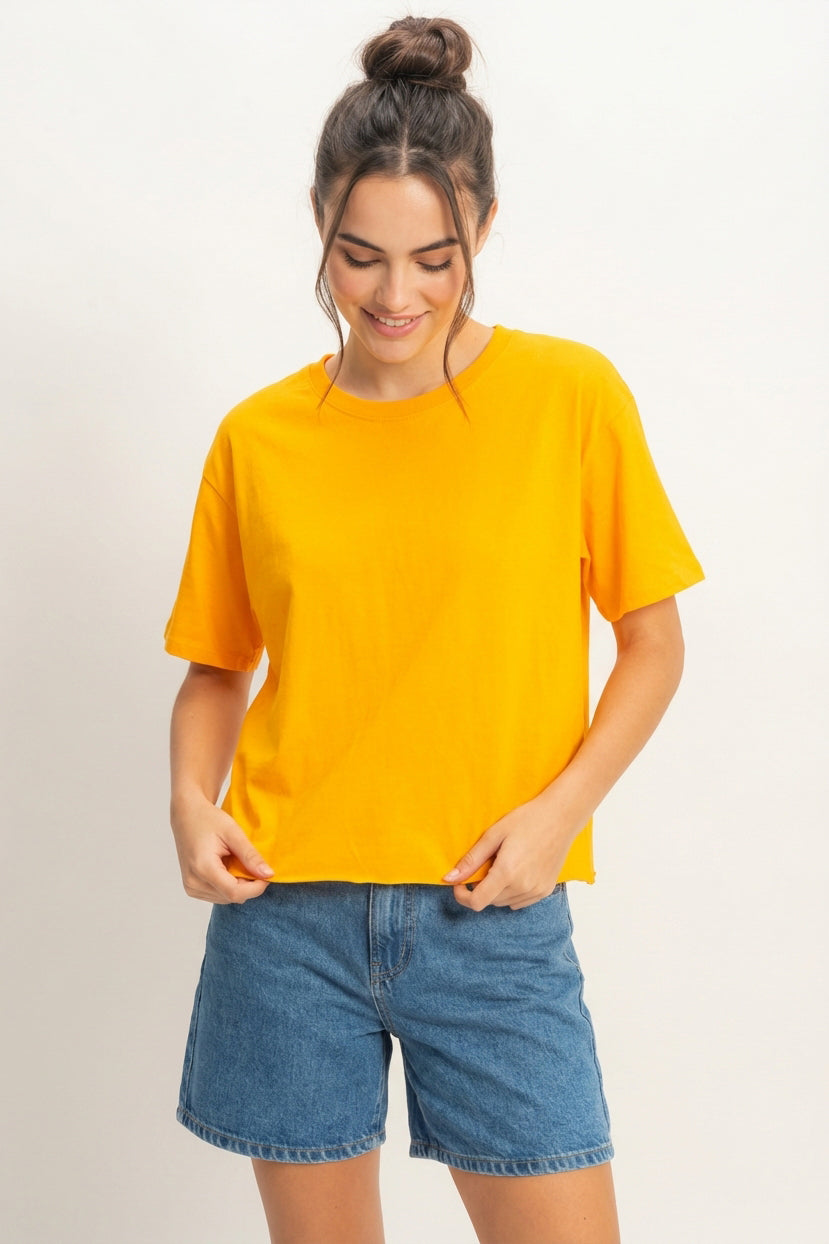 Wholesale Drop Shoulder Relaxed Fit Everyday Tee Clothing Tops DZ24A507 ORANGE DOUBLE ZERO