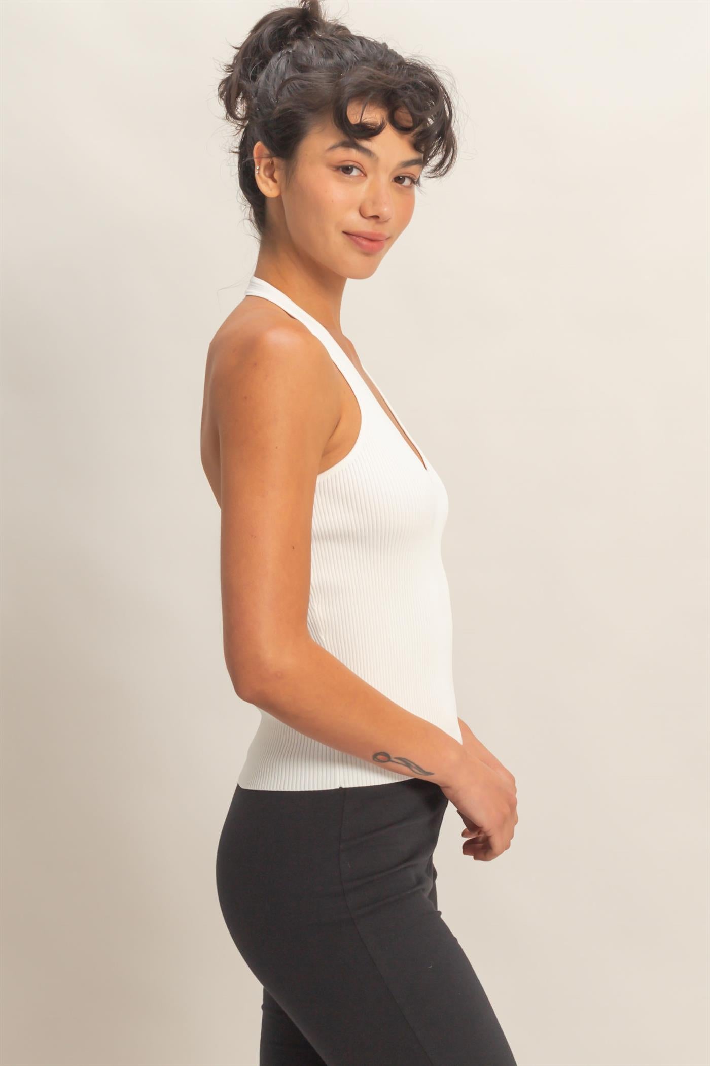 Wholesale Ribbed Halter Neck Top Clothing Tops DZ26C628 OFF WHITE DOUBLE ZERO