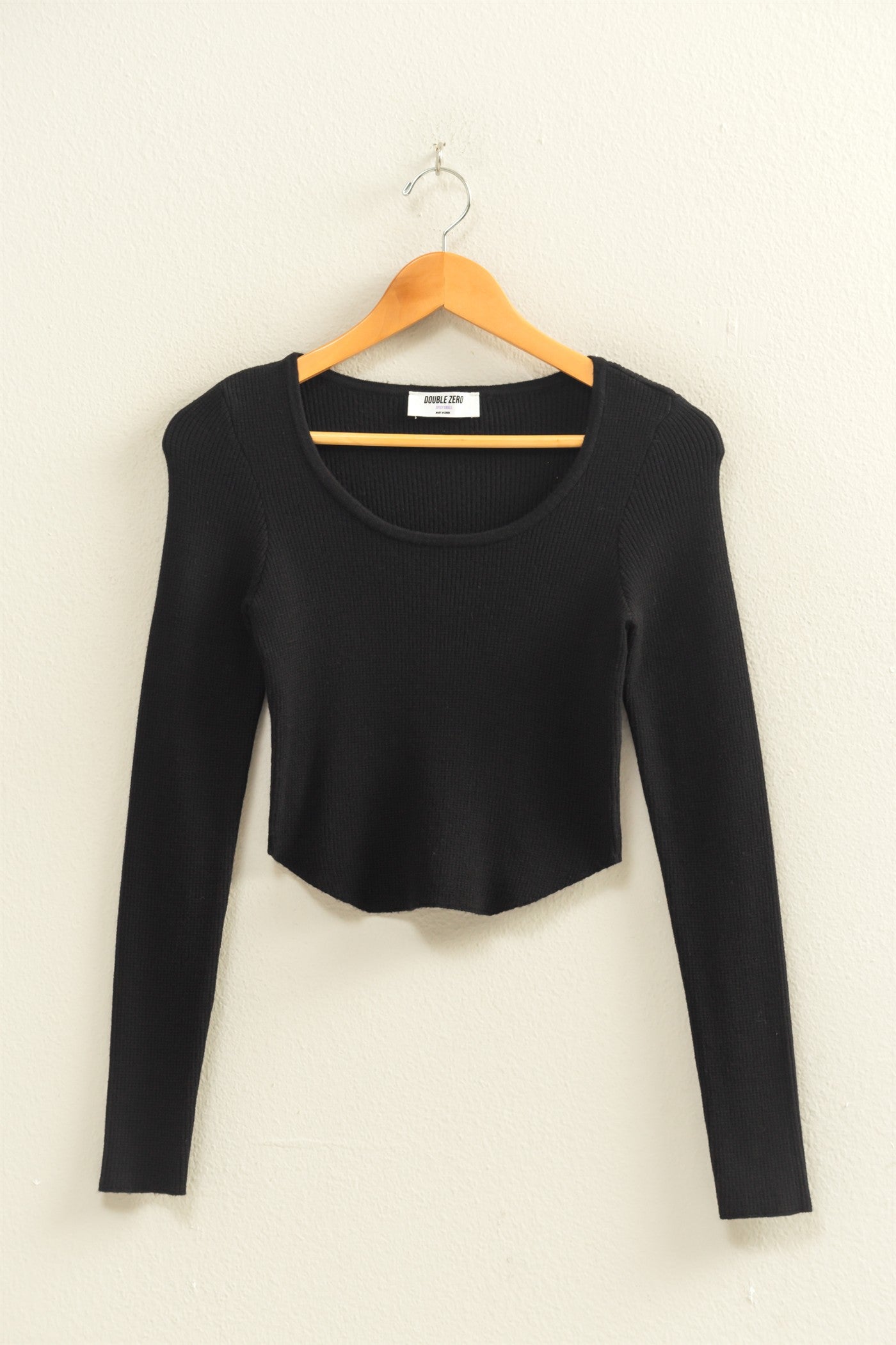 Wholesale Scoop Neck Long Sleeve Fitted Knit Top Clothing Tops DZ25E353 BLACK DOUBLE ZERO