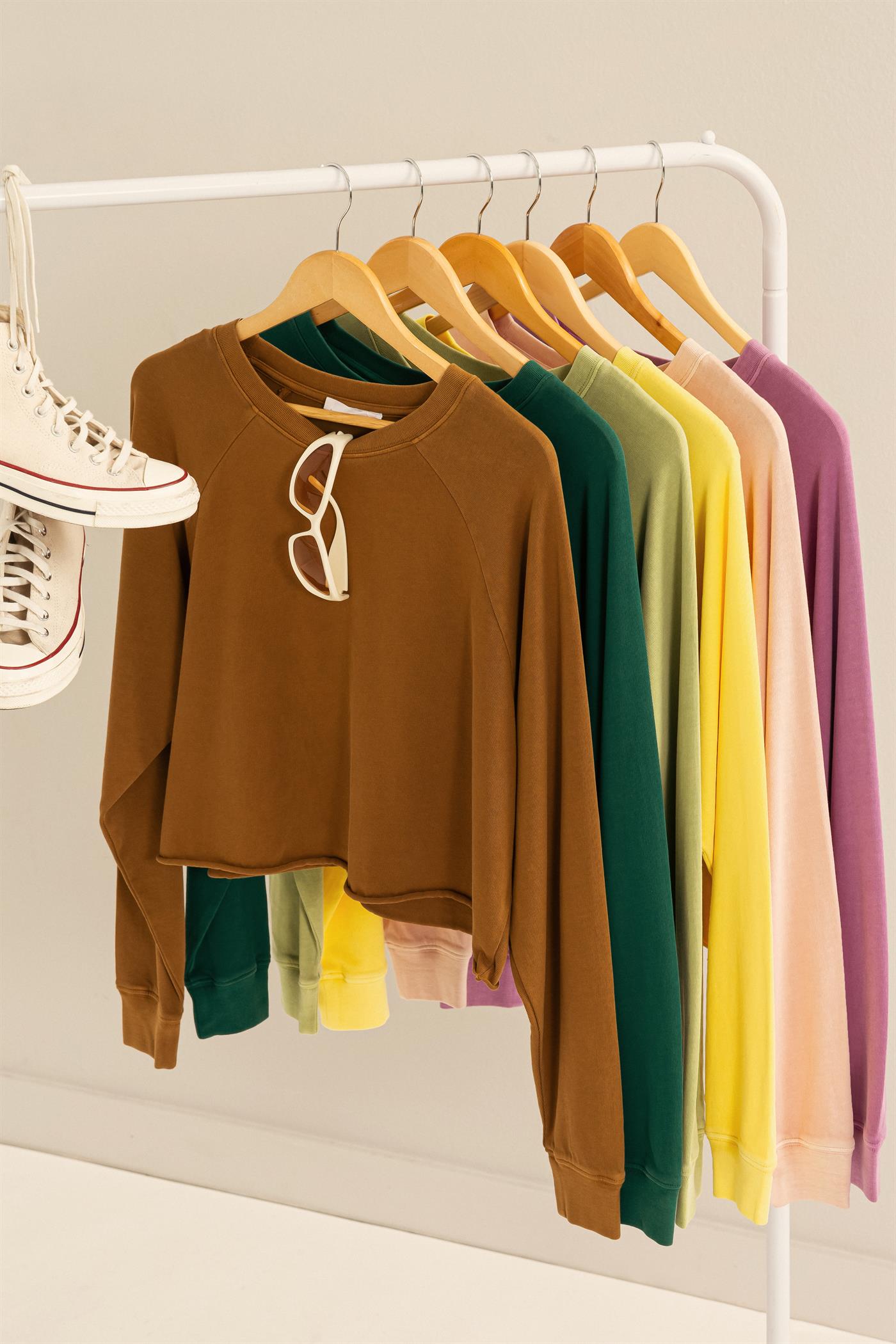 Wholesale Raglan Long Sleeve Top Clothing Tops DZ23G286 PALE BROWN DOUBLE ZERO