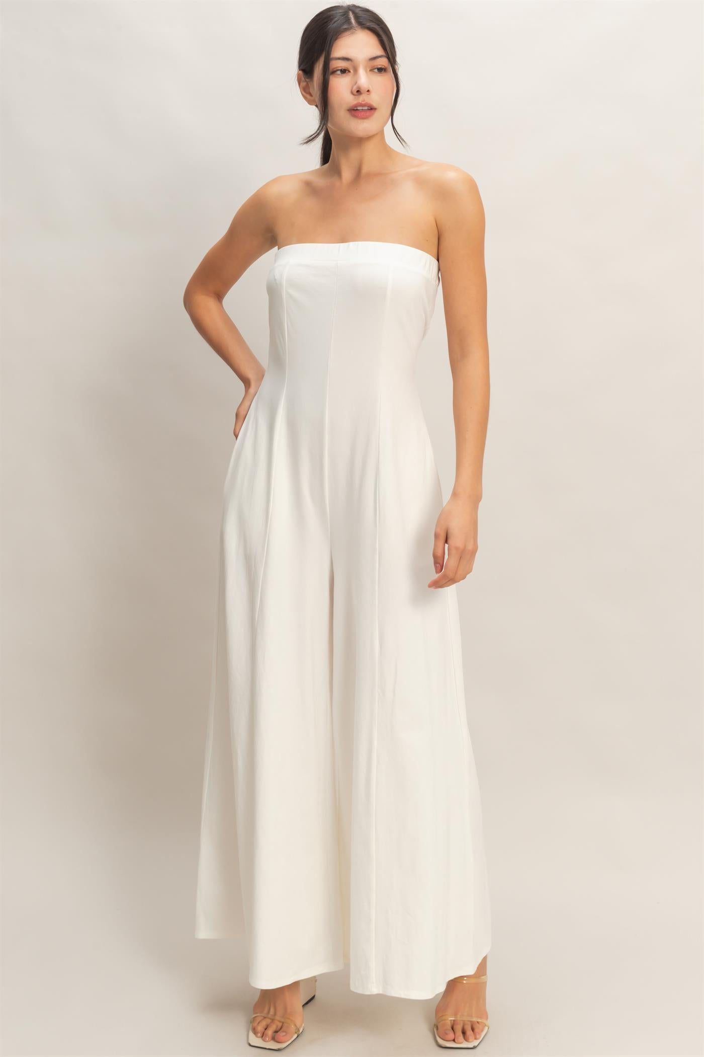 Wholesale Strapless Wide-Leg Jumpsuit Clothing HF26C314 OFF WHITE HYFVE