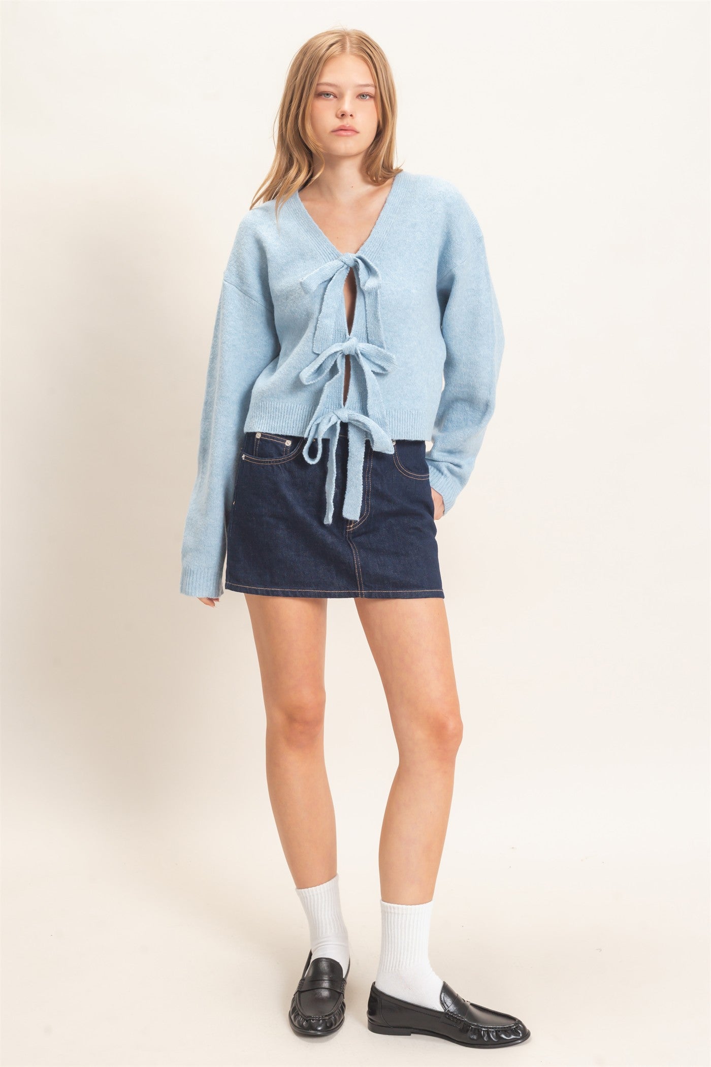 Wholesale Two-Way Bow Tie Sweater Sweaters HF26E167 DUSTY BLUE HYFVE