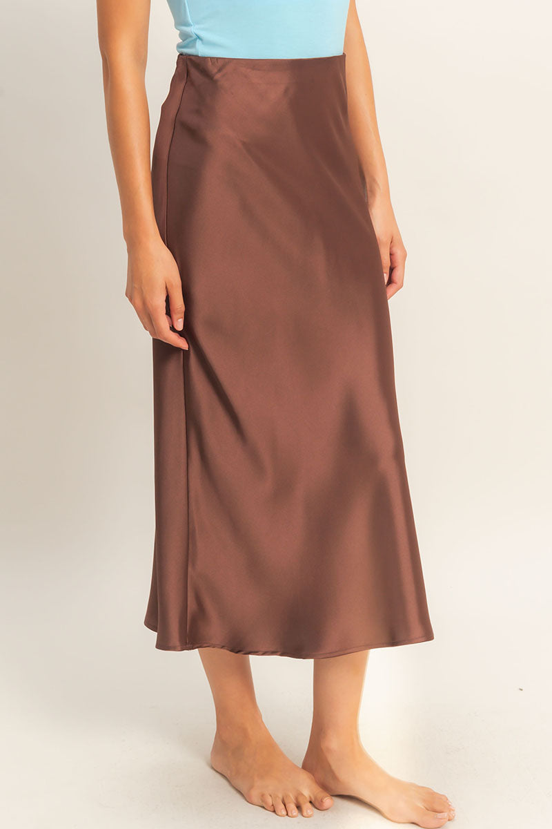 Wholesale Satin Midi Skirt Skirts DZ26A050 CHOCOLATE DOUBLE ZERO