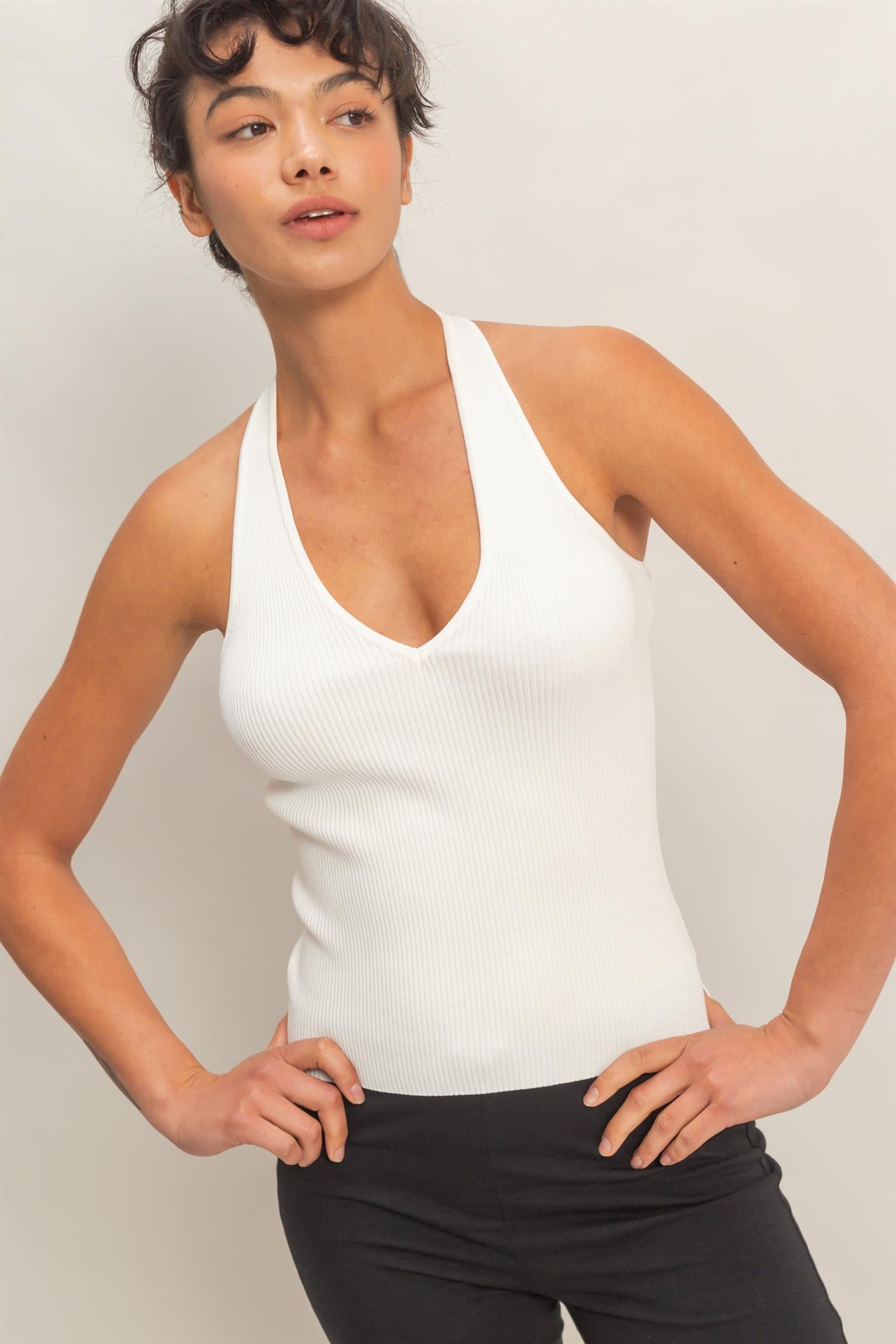 Wholesale Ribbed Halter Neck Top Clothing Tops DZ26C628 OFF WHITE DOUBLE ZERO