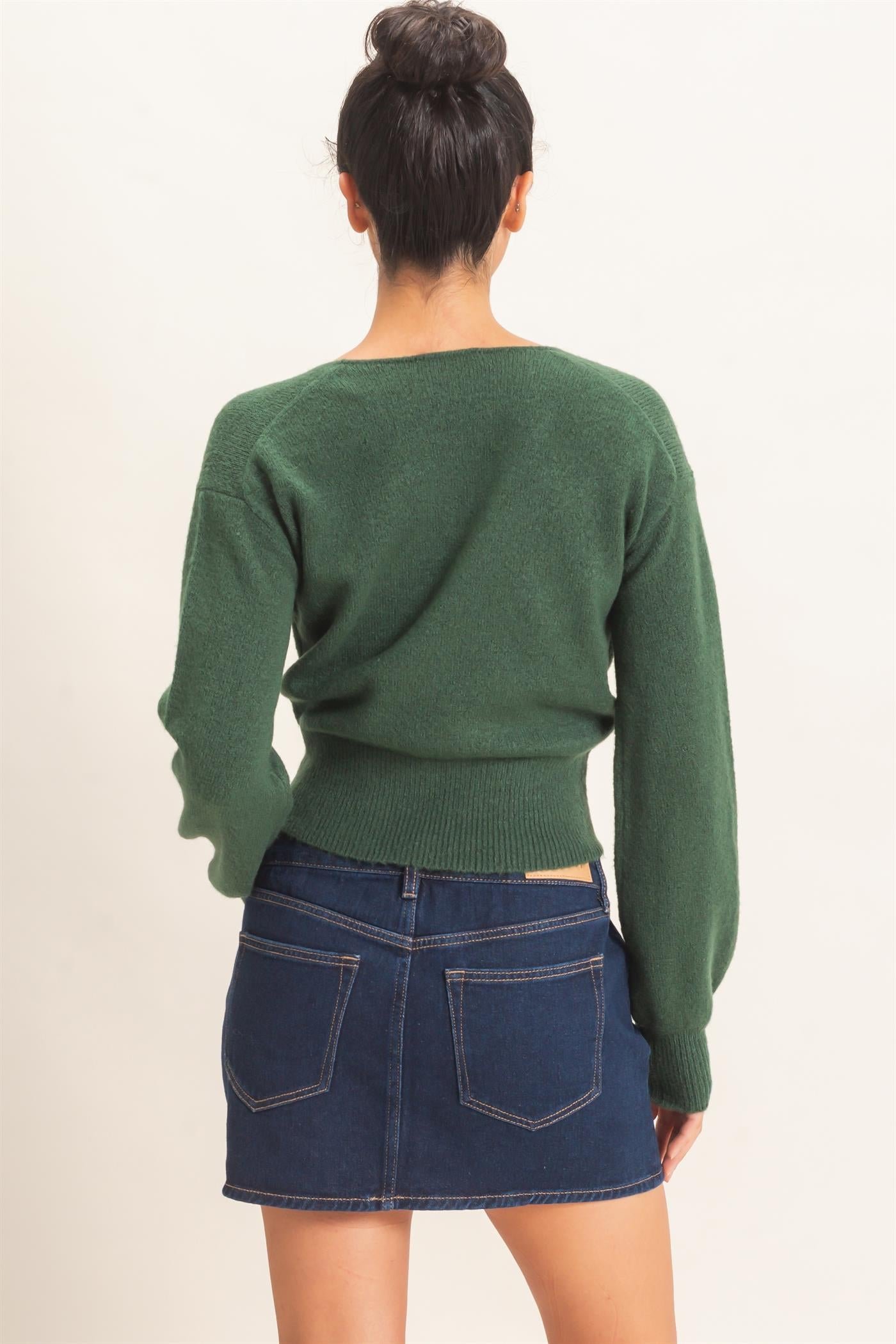 Wholesale Wrap V Neck Sweater Sweaters DZ26E948 DARK GREEN DOUBLE ZERO