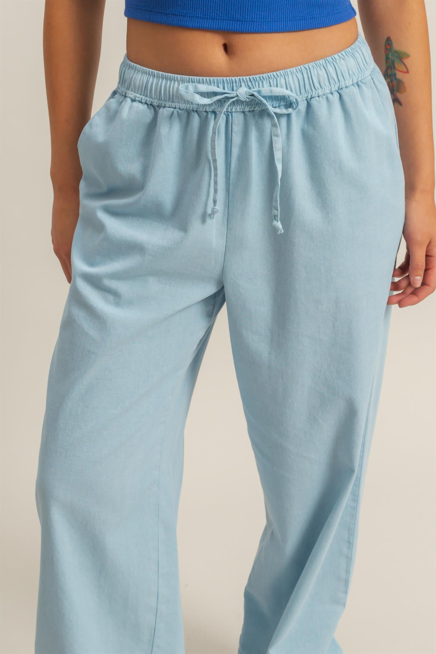 Wholesale Drawstring Waist Straight Leg Pants Pants DZ24A339 BABY BLUE DOUBLE ZERO