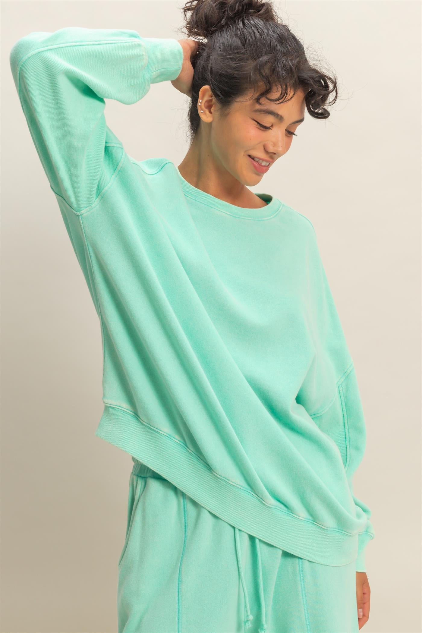 Wholesale Acid Wash Oversized Sweatshirt Sweatshirts DZ26A984 MINT DOUBLE ZERO