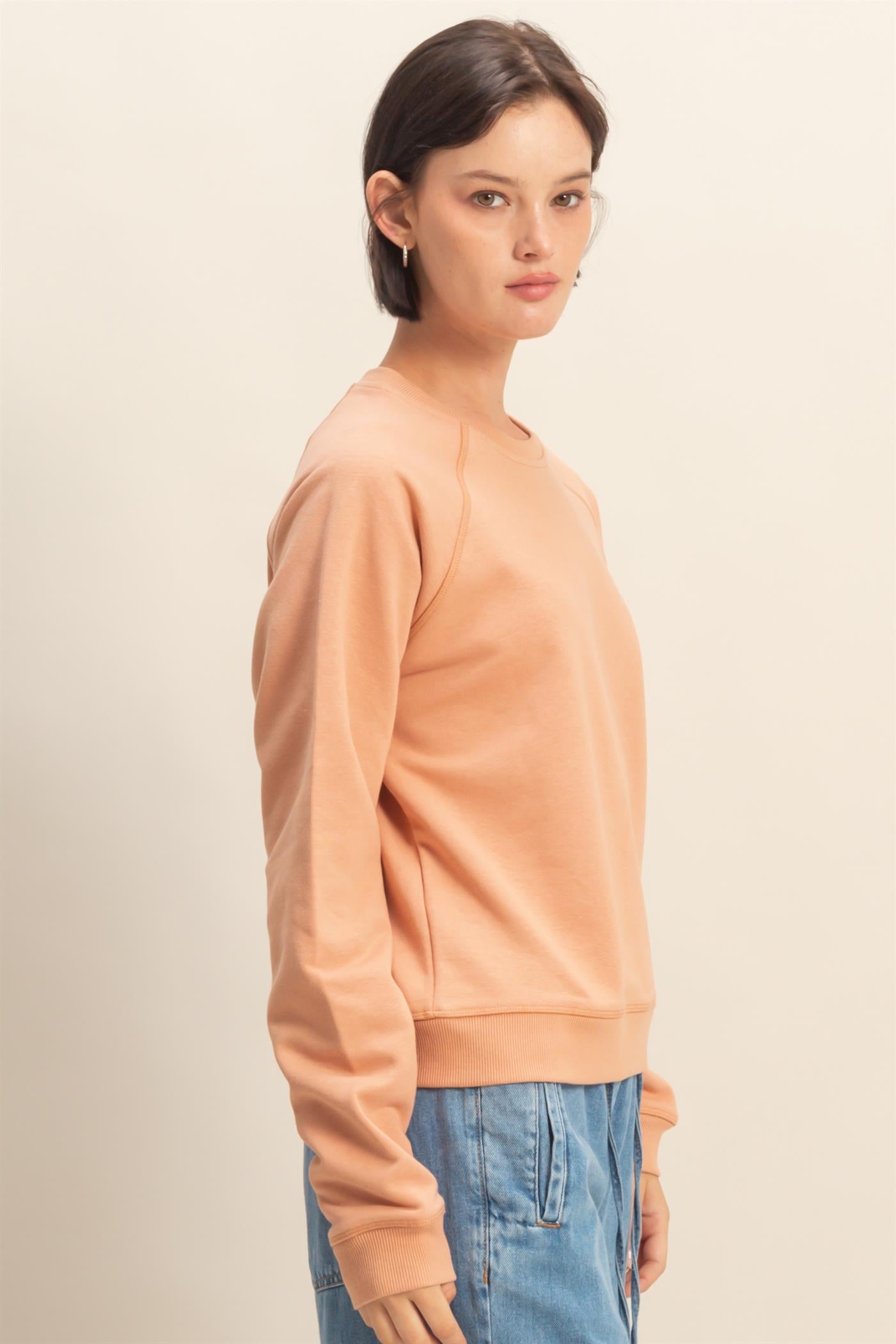 Wholesale Crew Neck Raglan Sleeve Comfy Pullover Sweatshirt Sweatshirts DZ25E237 CLAY DOUBLE ZERO