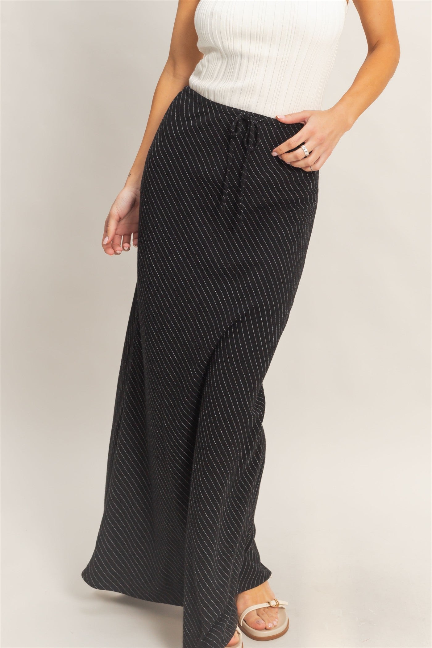 Wholesale Bias Cut Striped Midi Skirt Skirts HF26C388 BLACK HYFVE