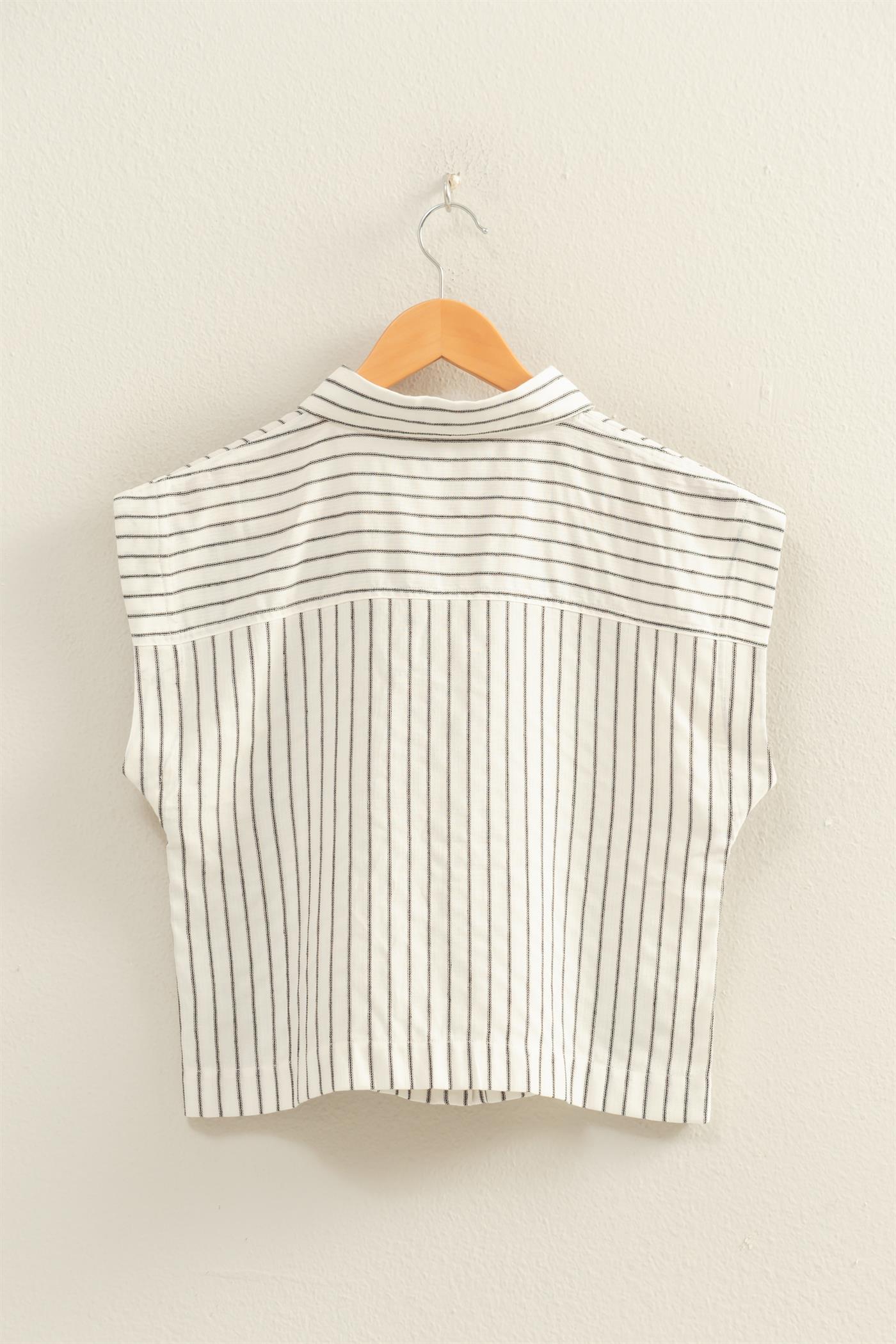Wholesale Striped Sleeveless Button-Up Shirt Clothing Tops DZ26A206 BLACK DOUBLE ZERO
