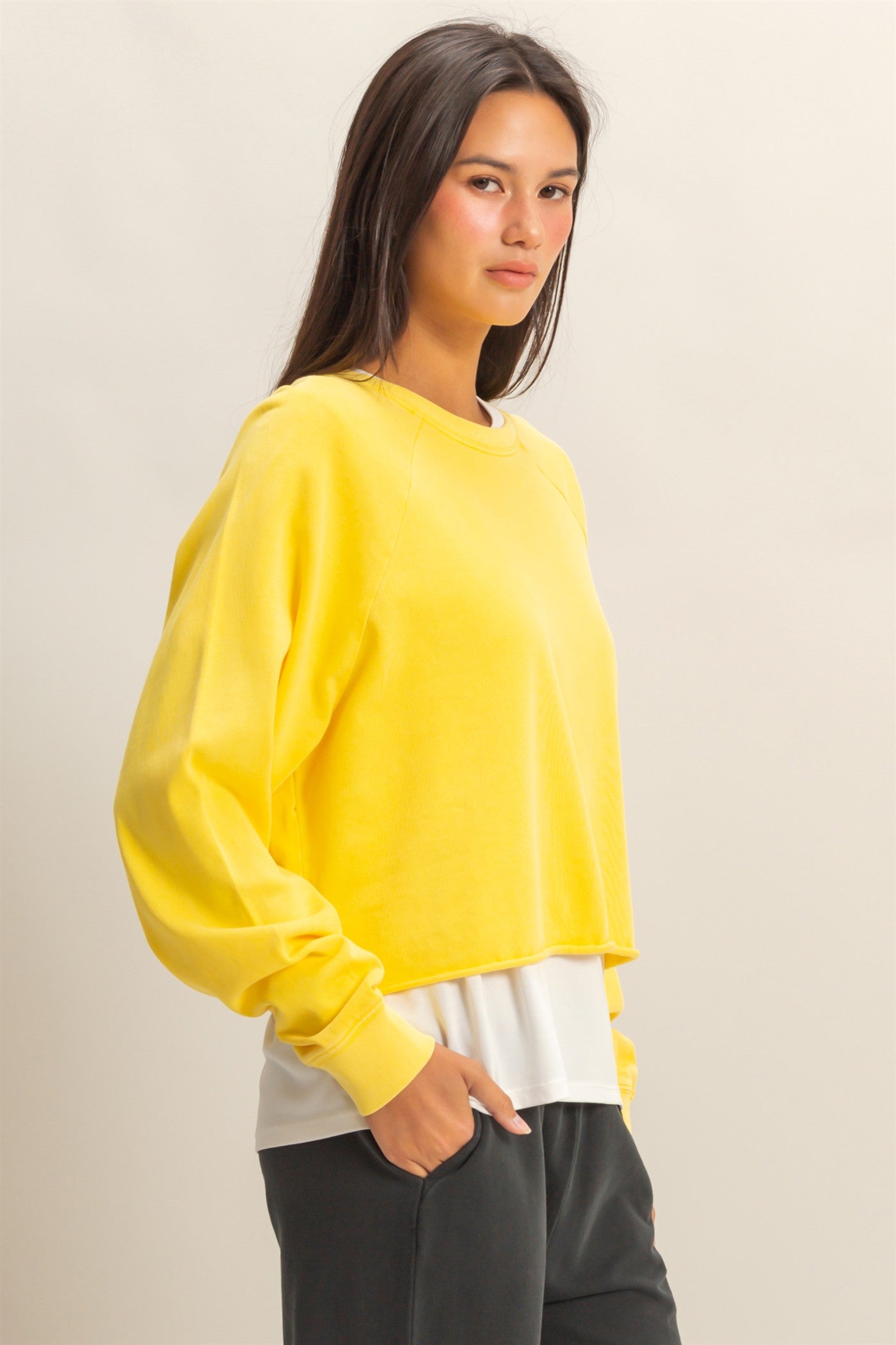 Wholesale Raglan Long Sleeve Top Clothing Tops DZ23G286 BANANA CREAM DOUBLE ZERO