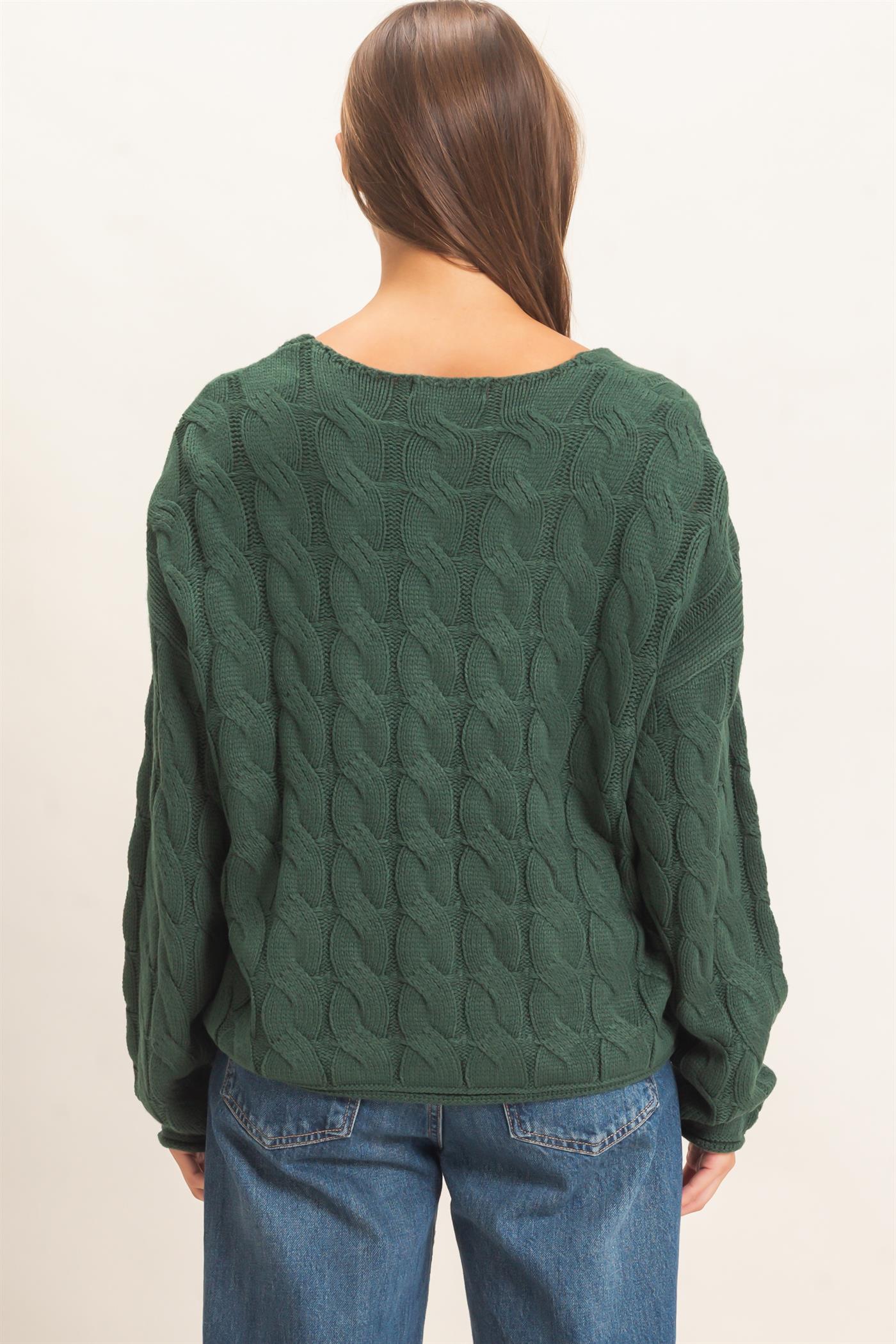 Wholesale Cable Knit V-Neck Sweater Sweaters DZ26E087 DARK GREEN DOUBLE ZERO