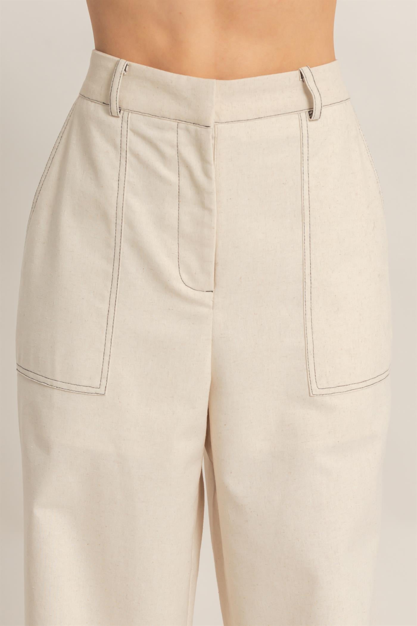 Wholesale Wide-Leg Pants With Pockets Pants HF26C402 OATMEAL HYFVE