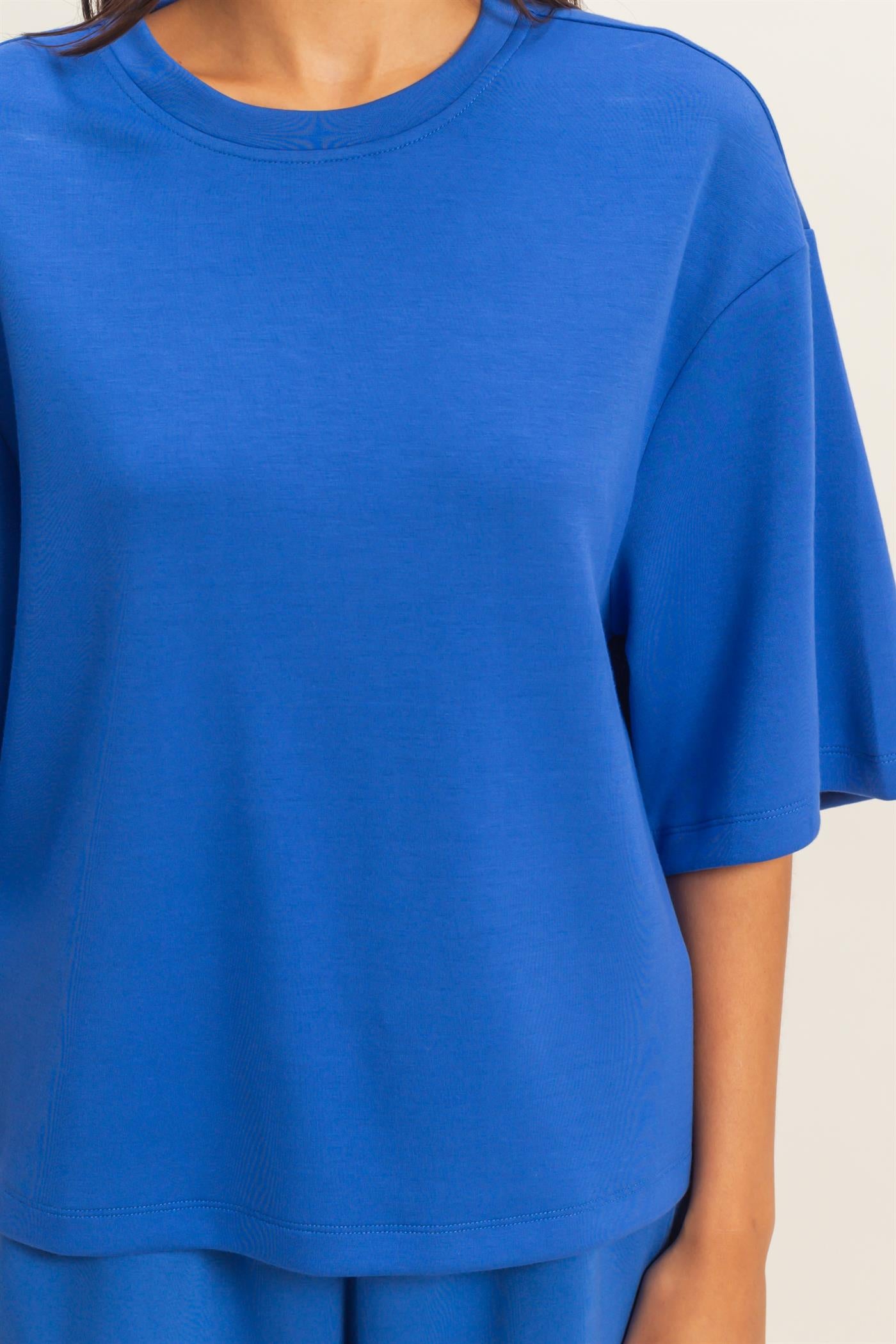 Wholesale Scuba Short Sleeve Boxy Top T-Shirts DZ26A271 COBALT DOUBLE ZERO